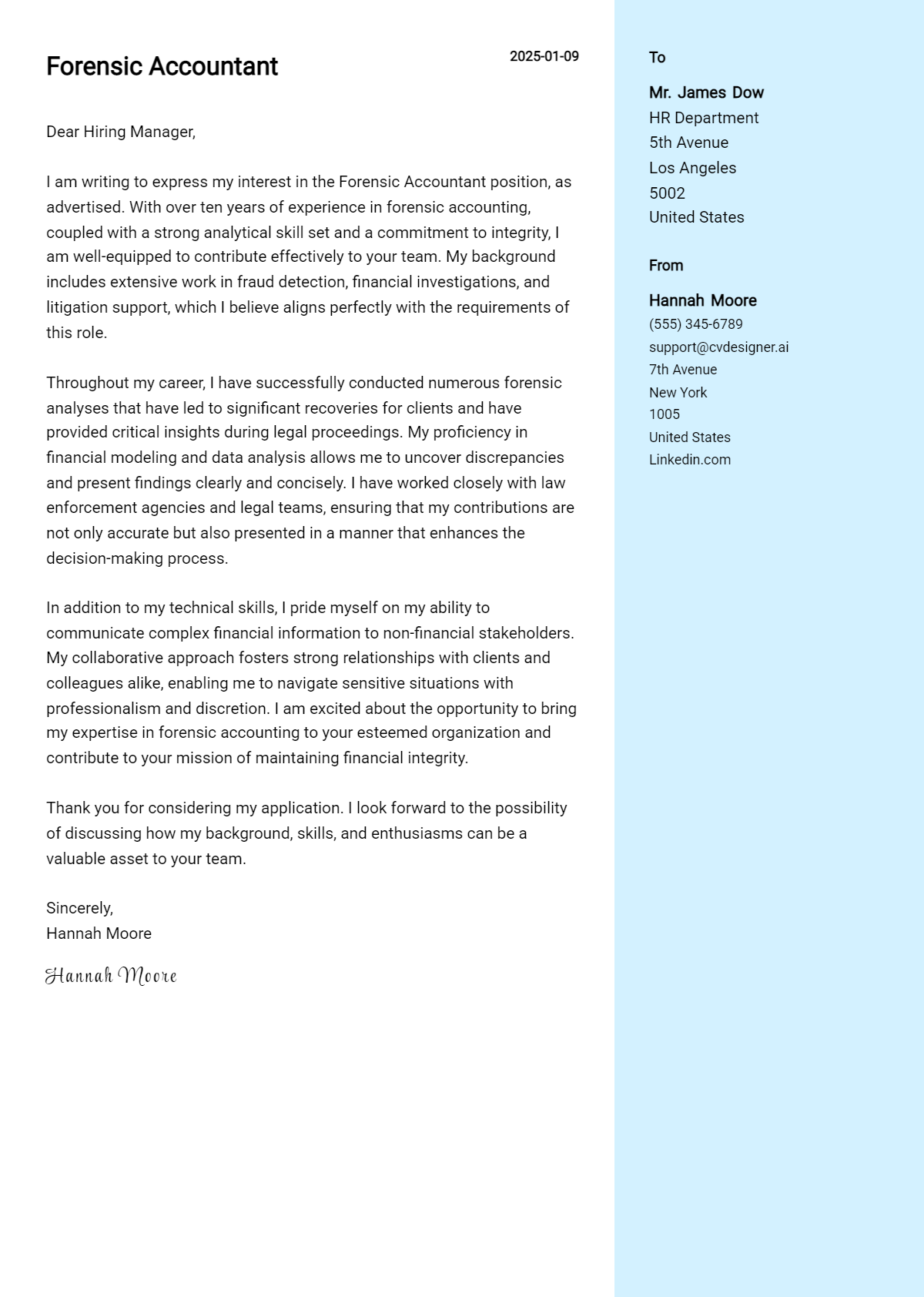 forensic accountant cover letter example