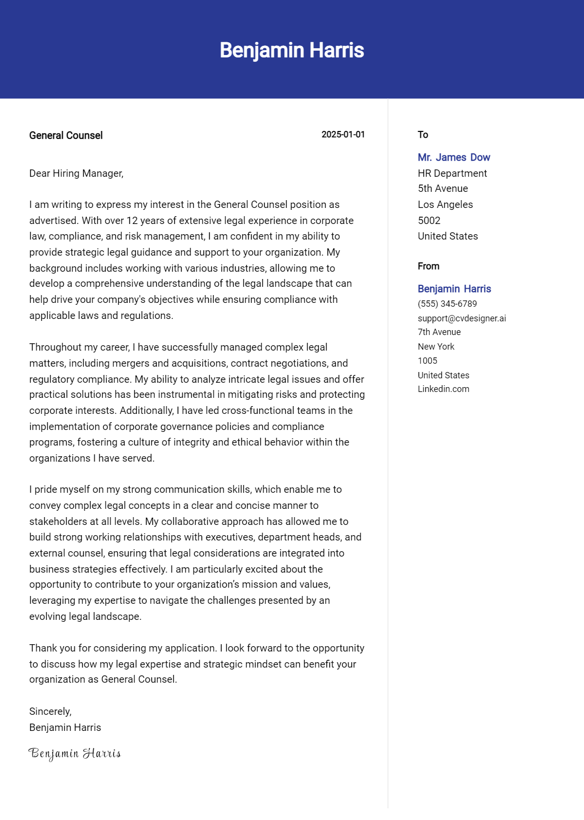 general counsel cover letter example