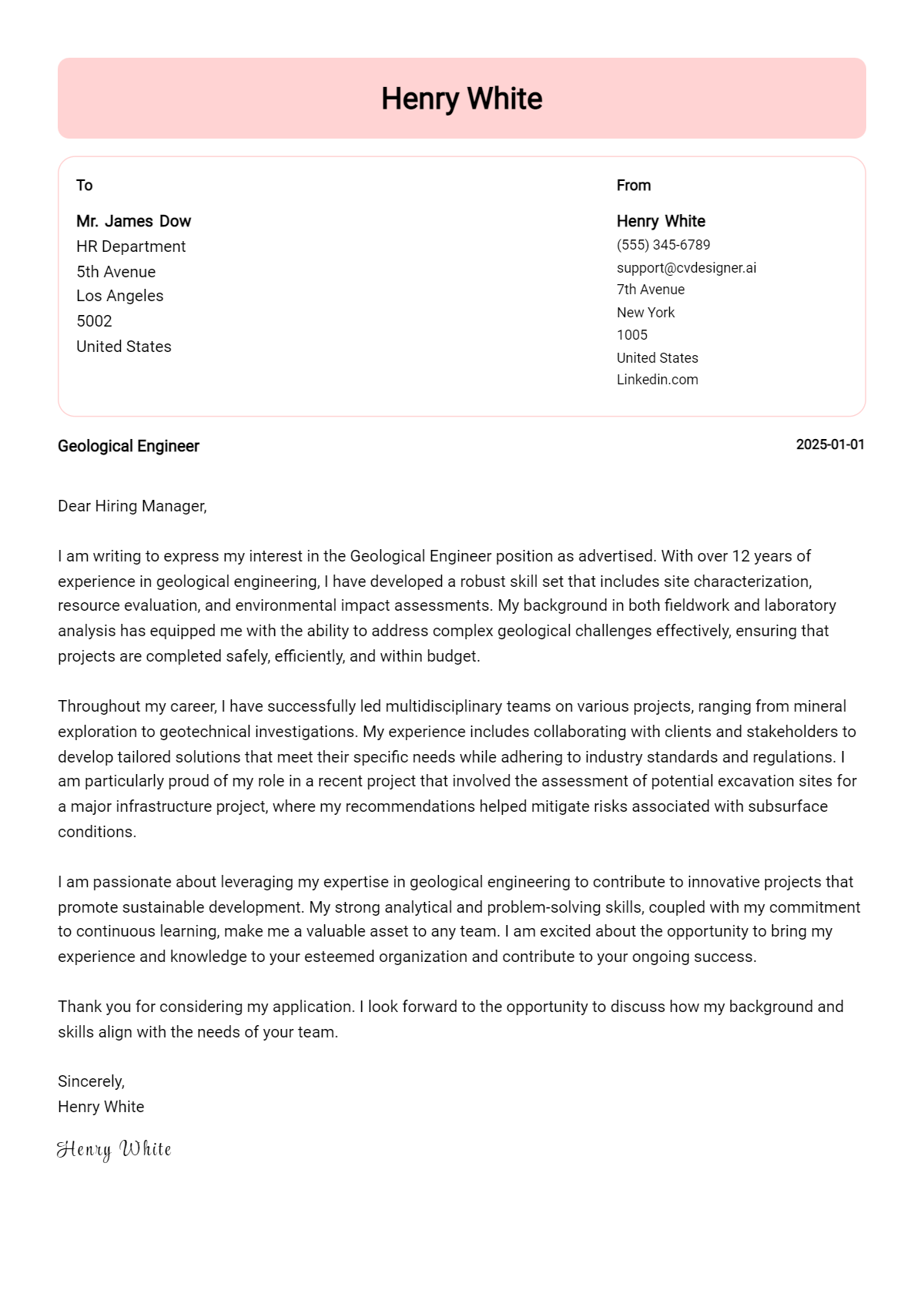 geological engineer cover letter example