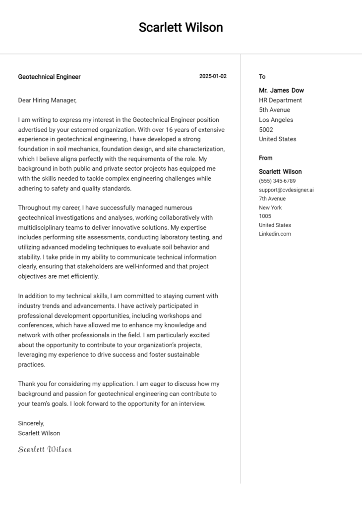 geotechnical engineer cover letter example