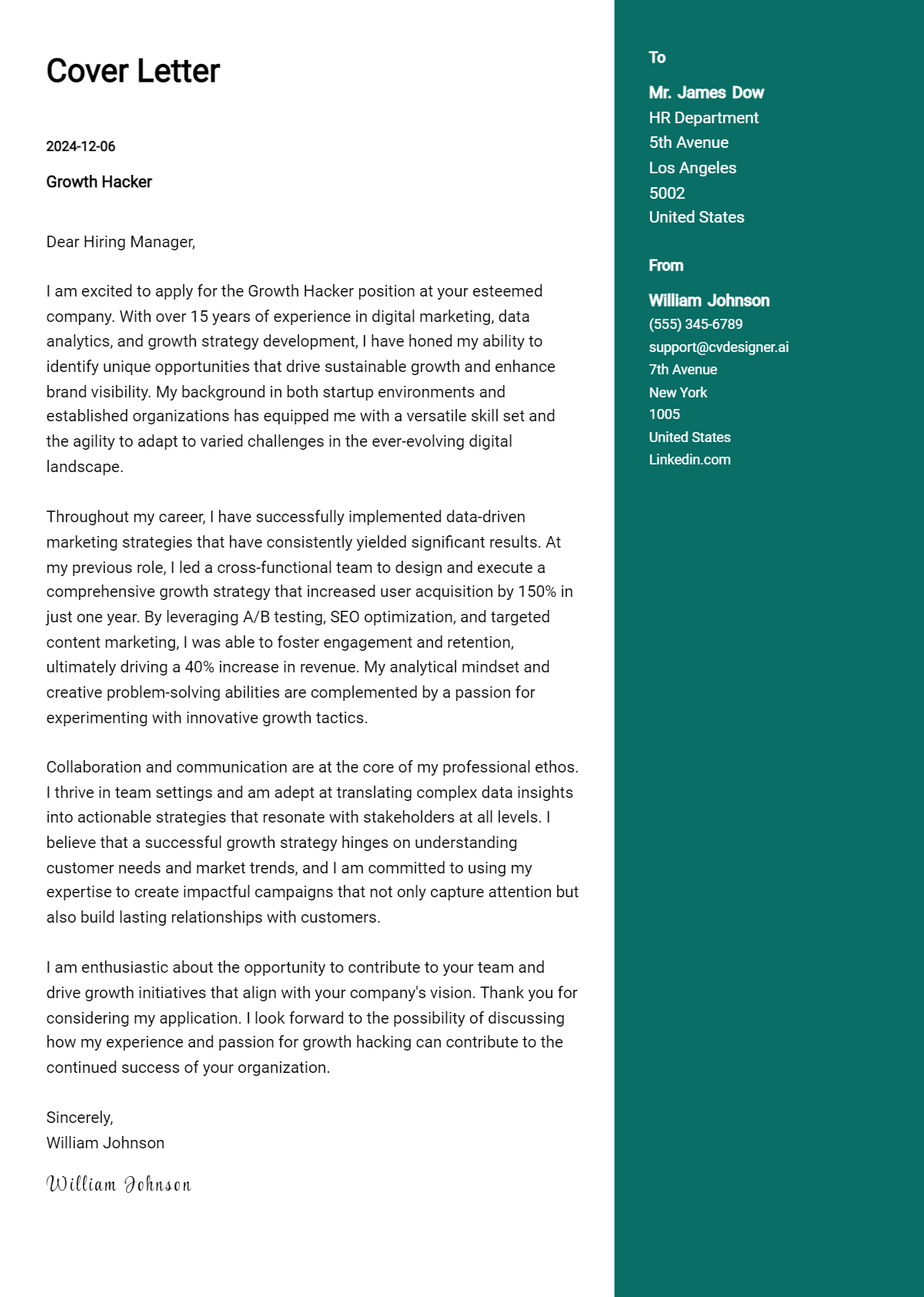 growth hacker cover letter example