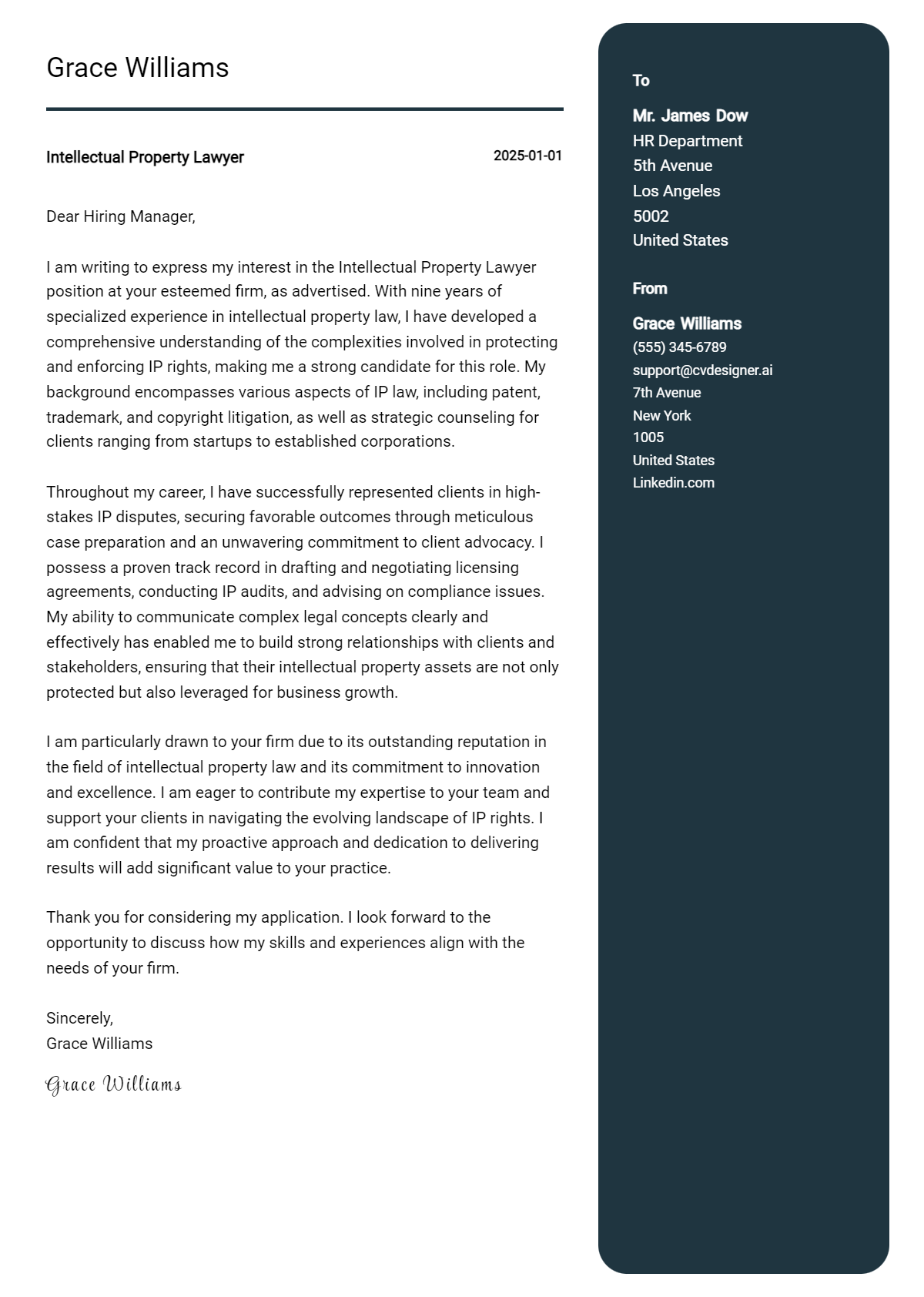 intellectual property lawyer cover letter example