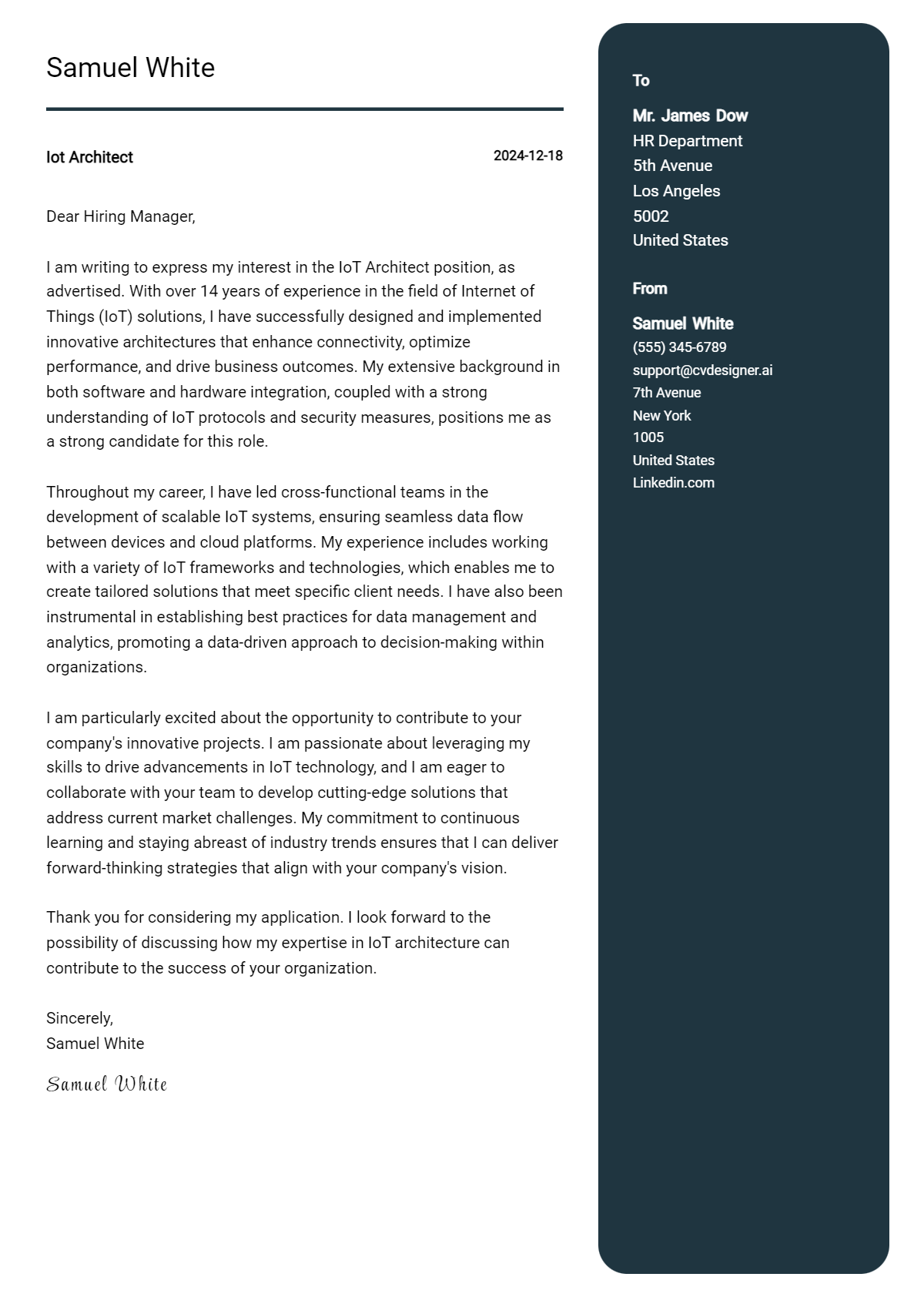 iot architect cover letter example