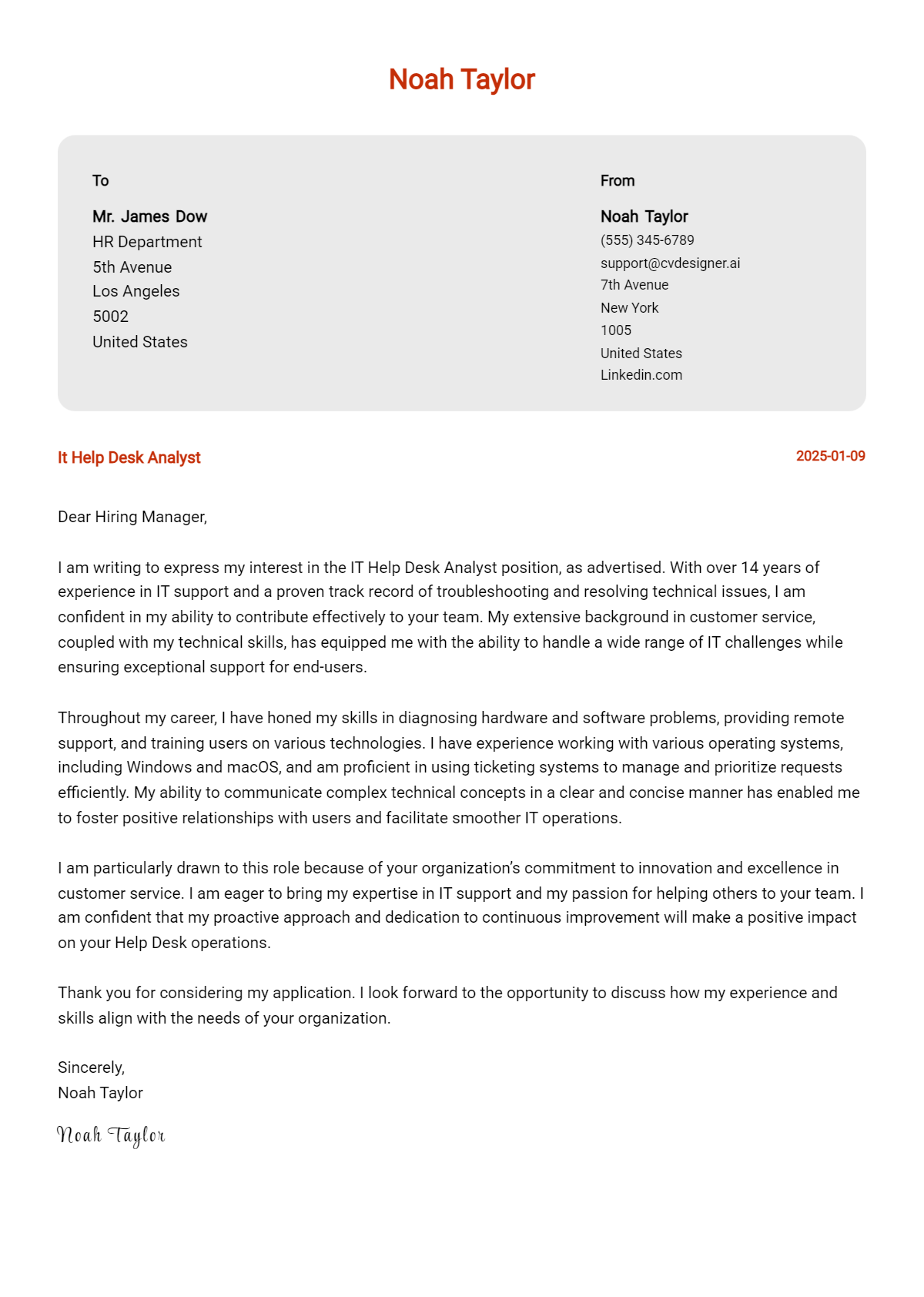 it help desk analyst cover letter example