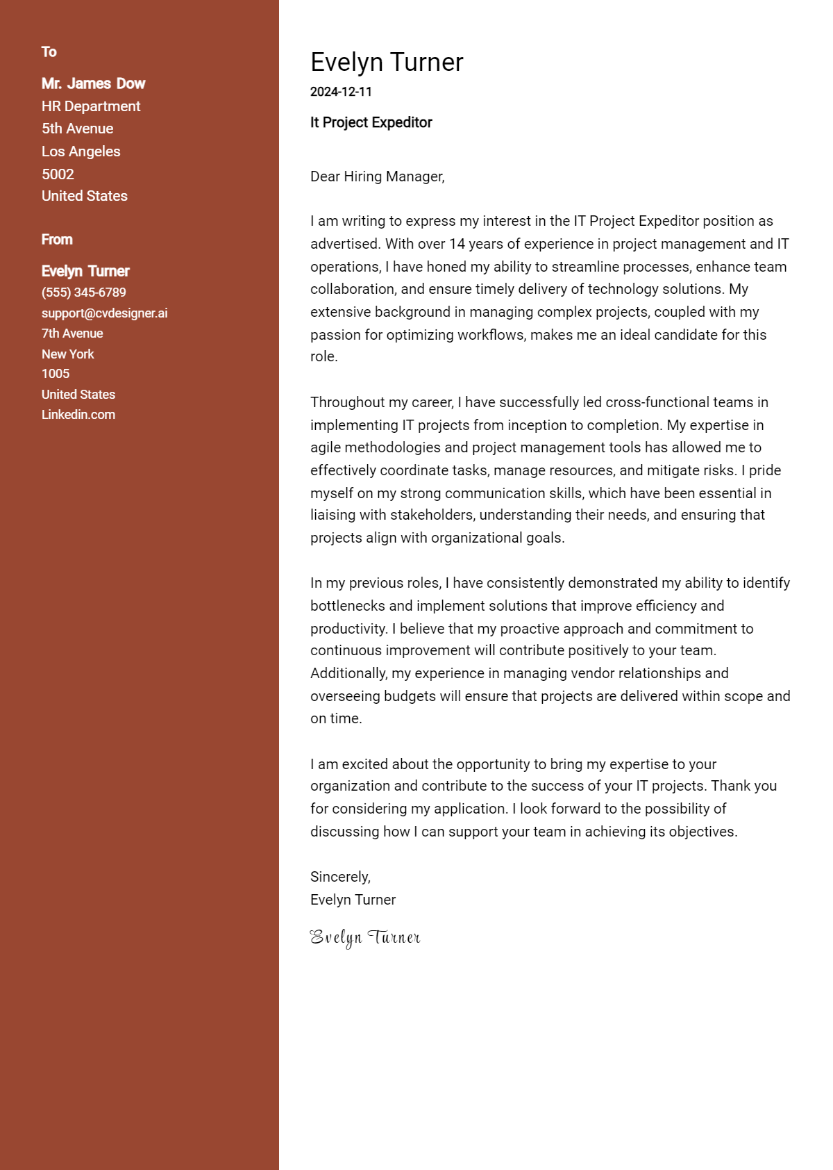 it project expeditor cover letter example