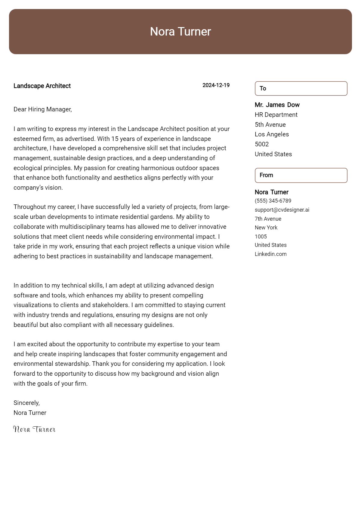 landscape architect cover letter example