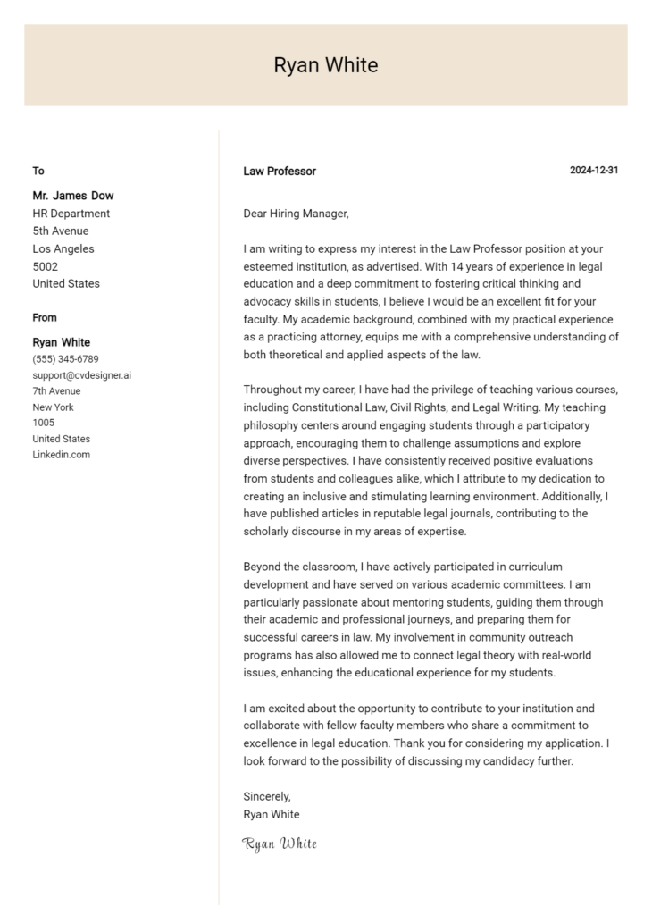 law professor cover letter example