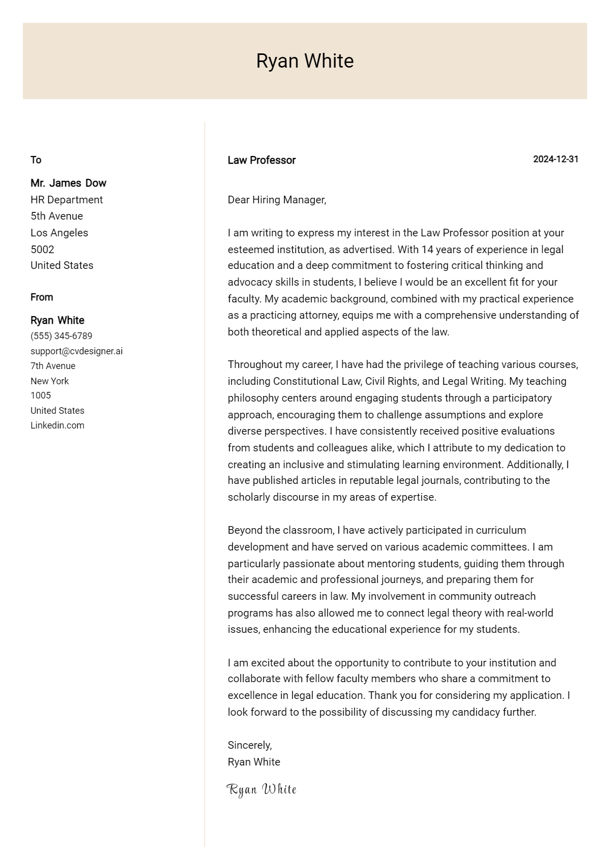 law professor cover letter example