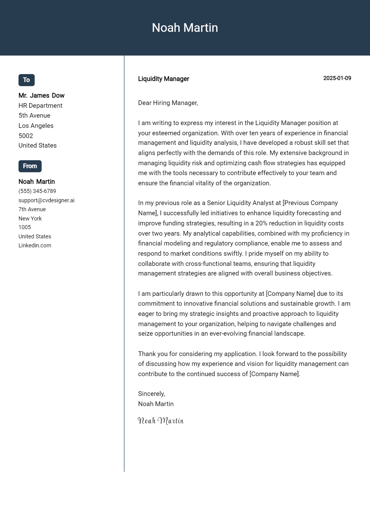 liquidity manager cover letter example