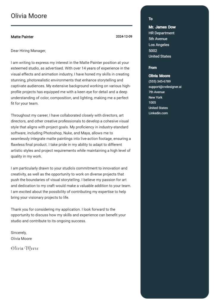 matte painter cover letter example