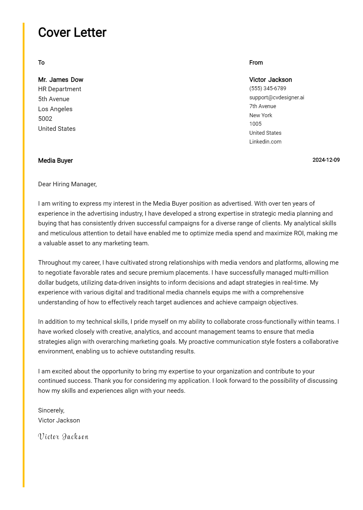 media buyer cover letter example