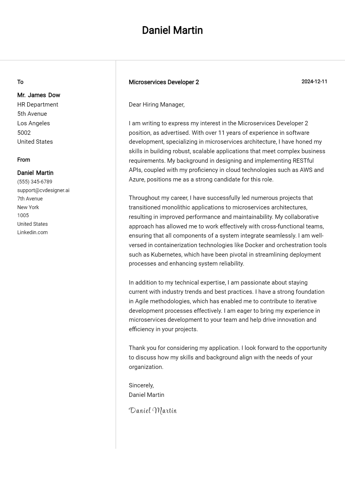 microservices developer 2 cover letter example