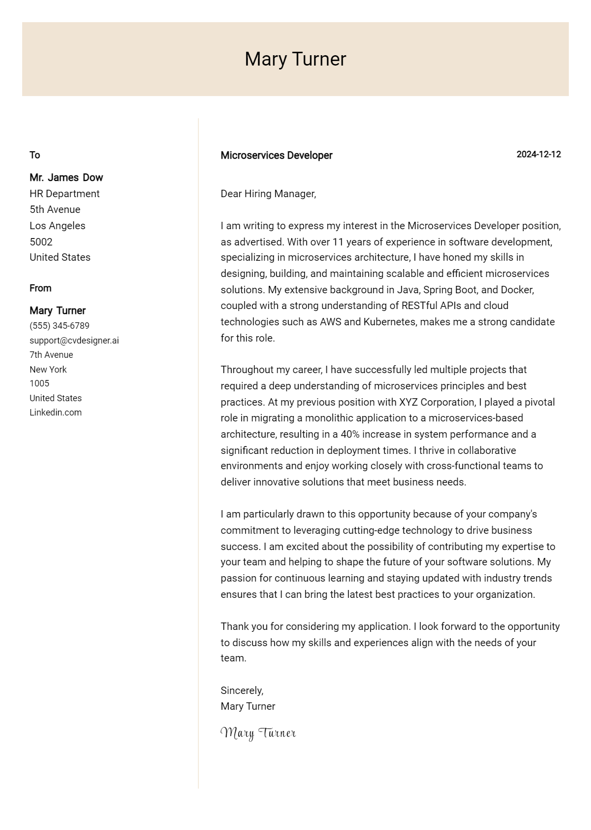 microservices developer cover letter example