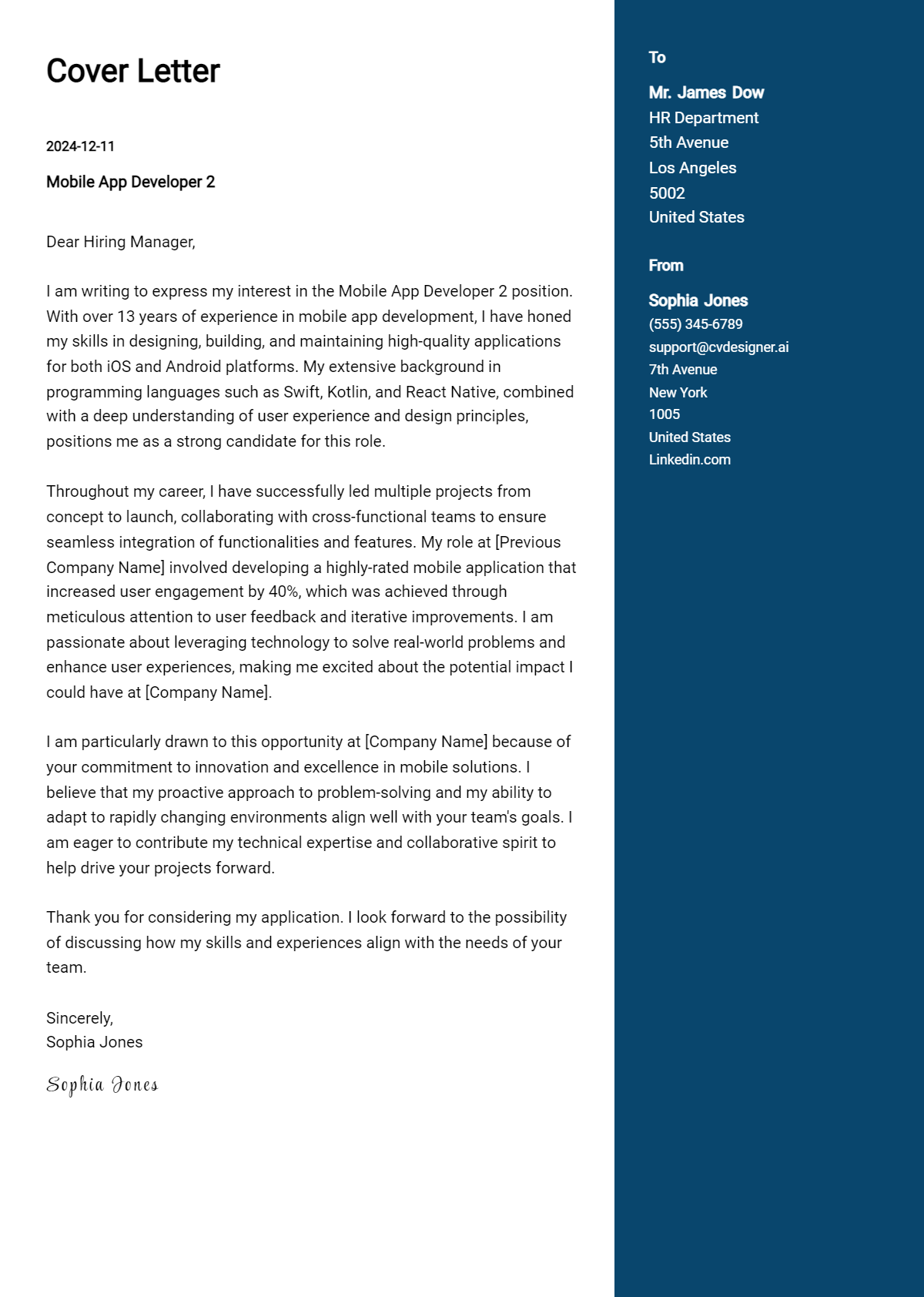 mobile app developer 2 cover letter example