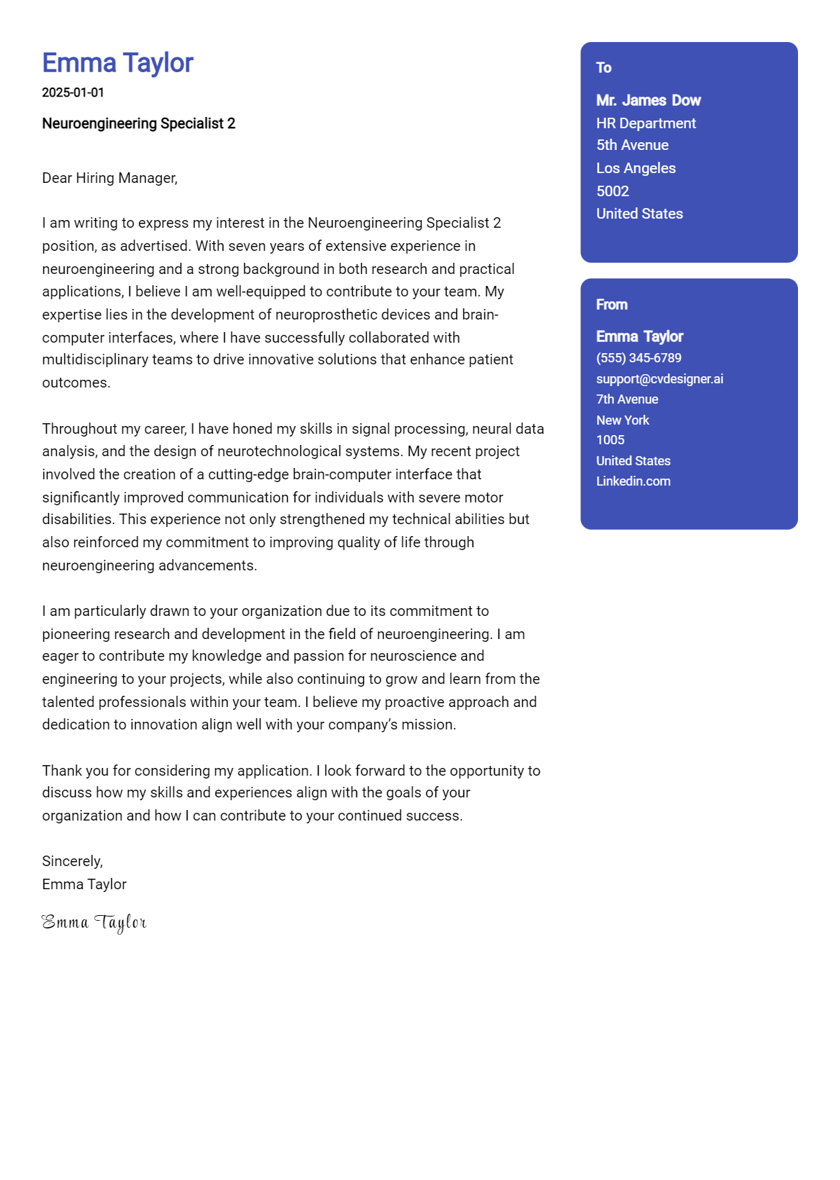 neuroengineering specialist 2 cover letter example