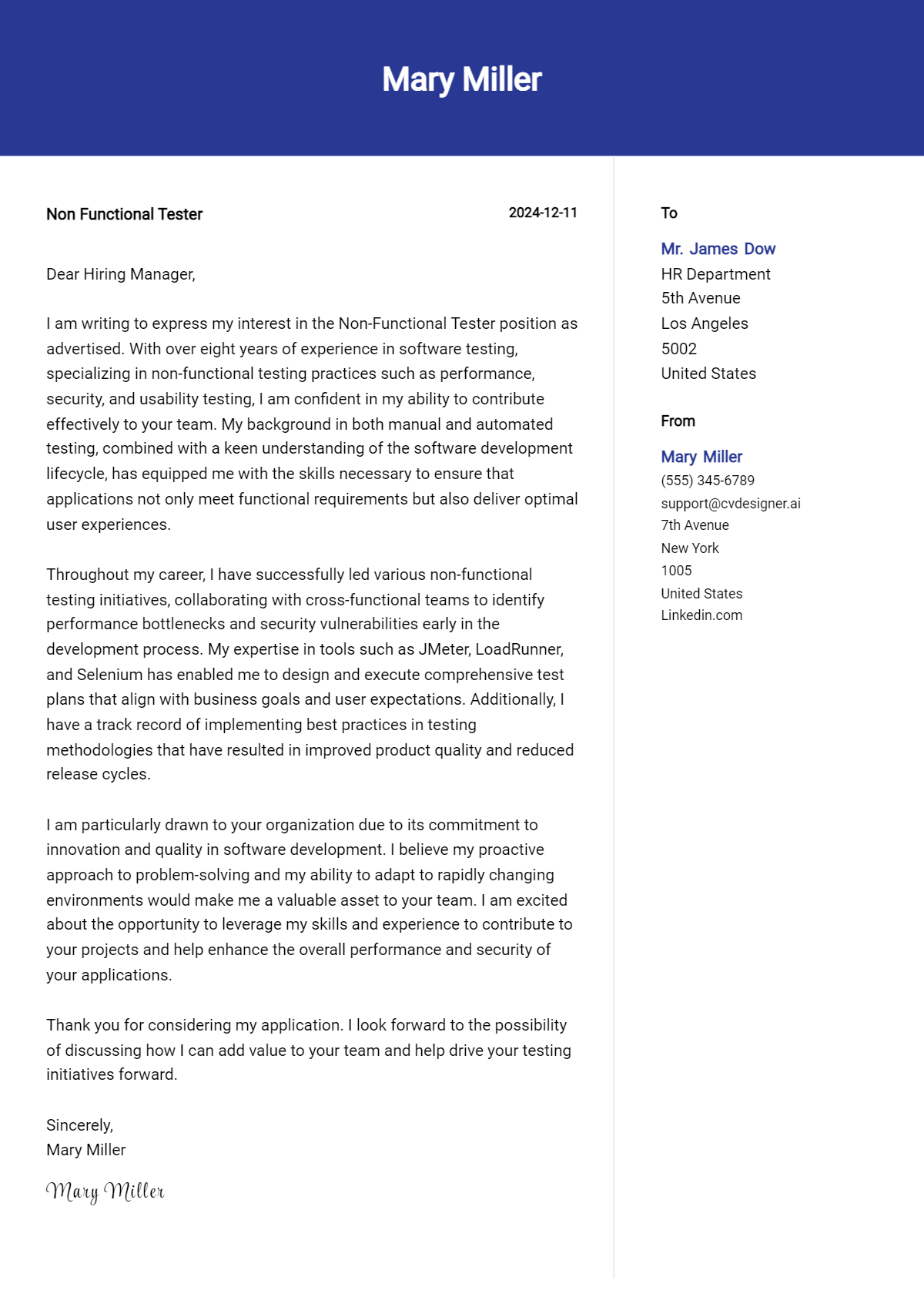 non functional tester cover letter example