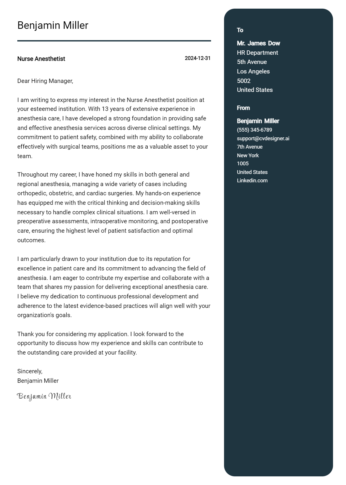 nurse anesthetist cover letter example