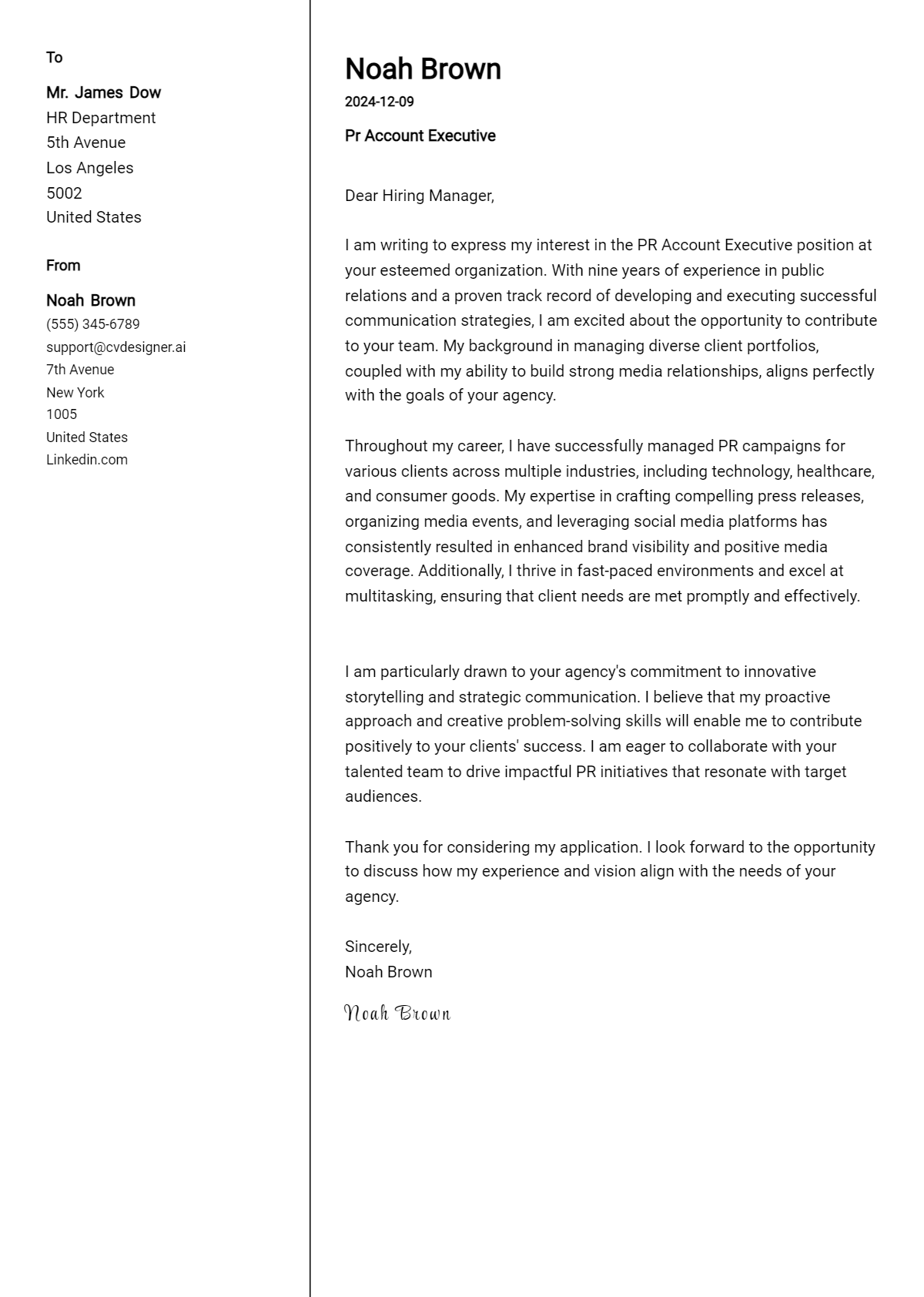 pr account executive cover letter example