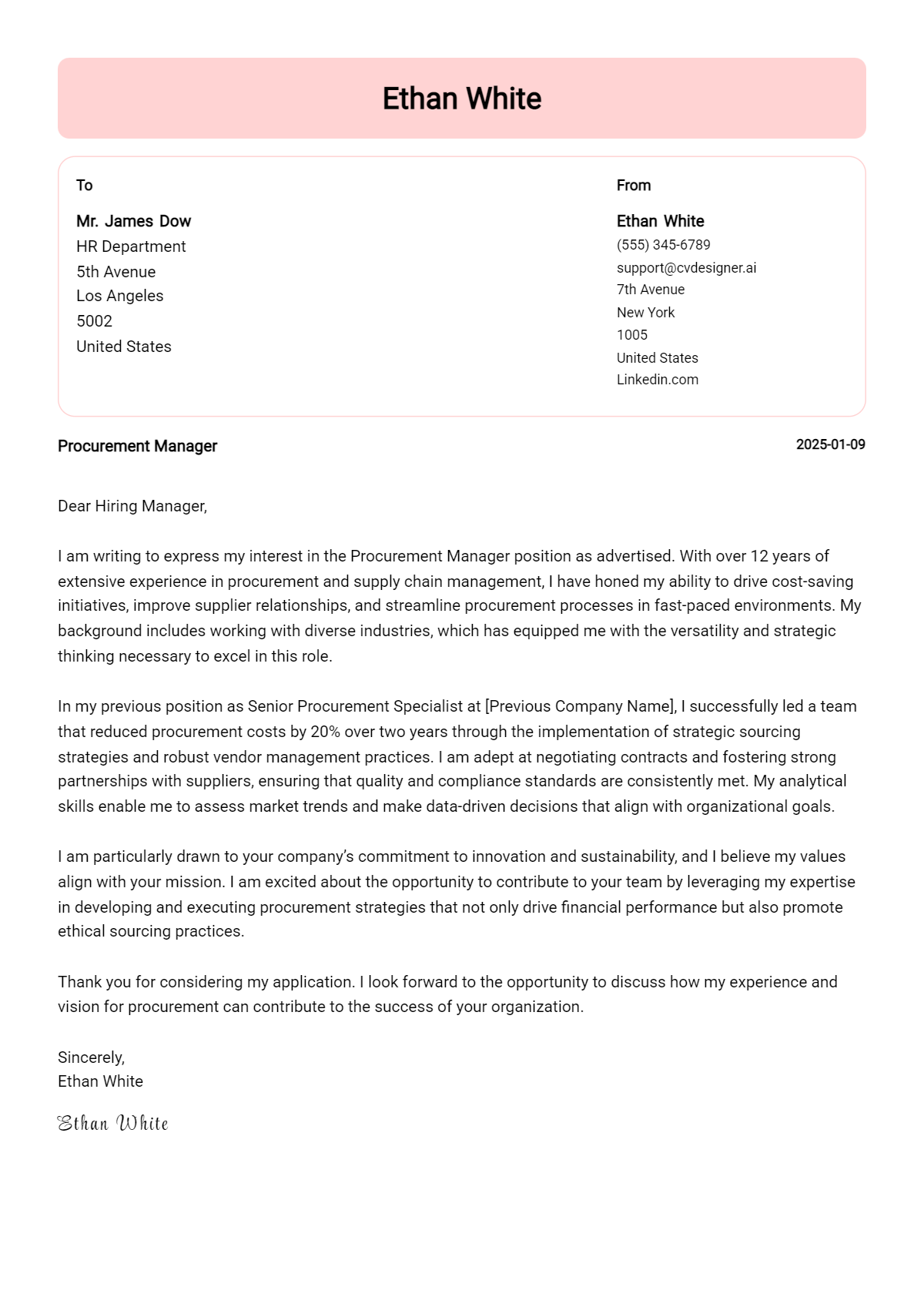 procurement manager cover letter example