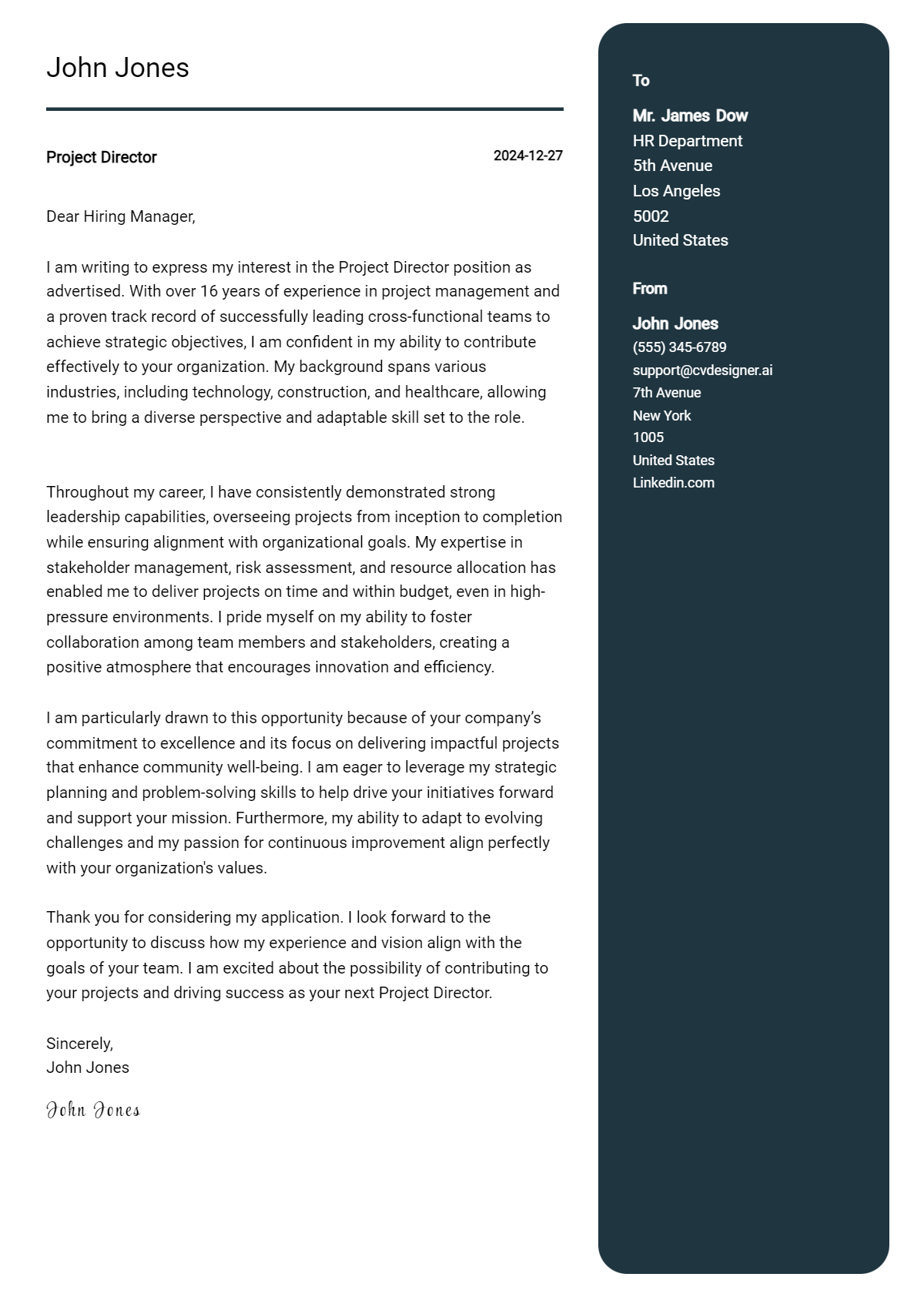 project director cover letter example