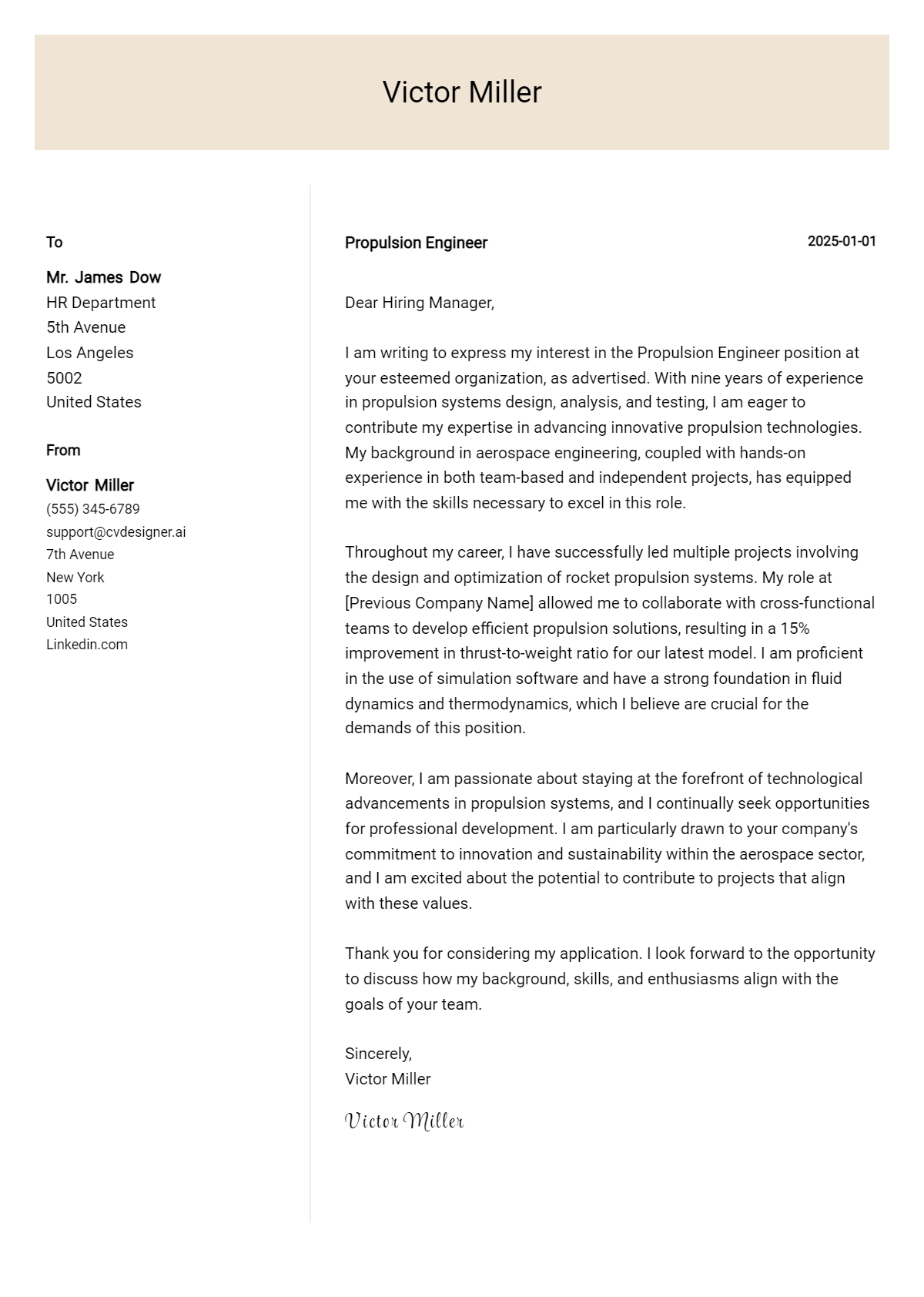 propulsion engineer cover letter example