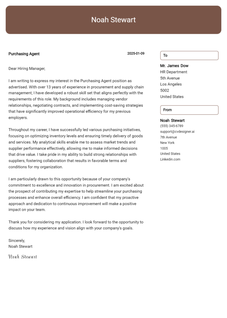 purchasing agent cover letter example