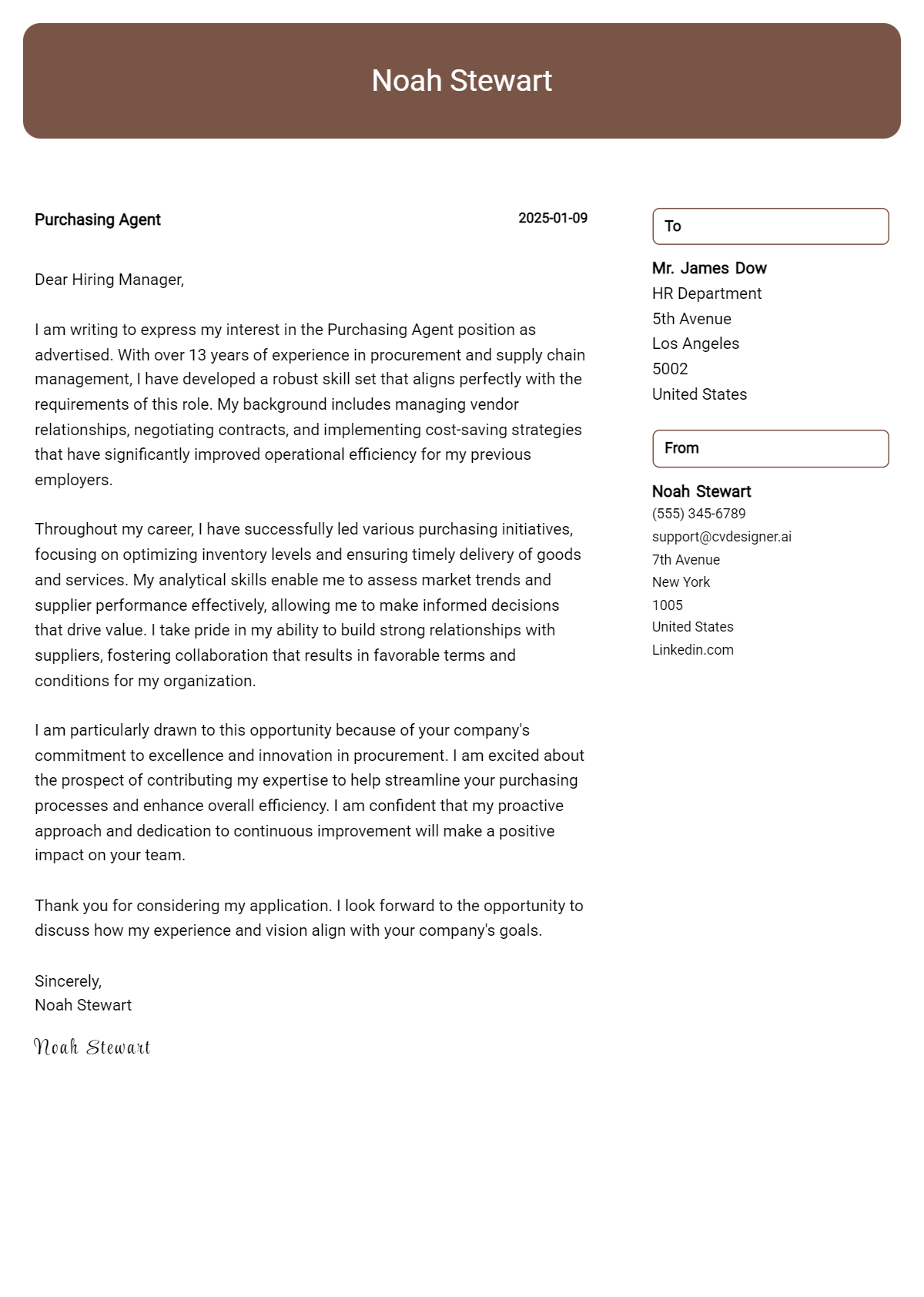 purchasing agent cover letter example