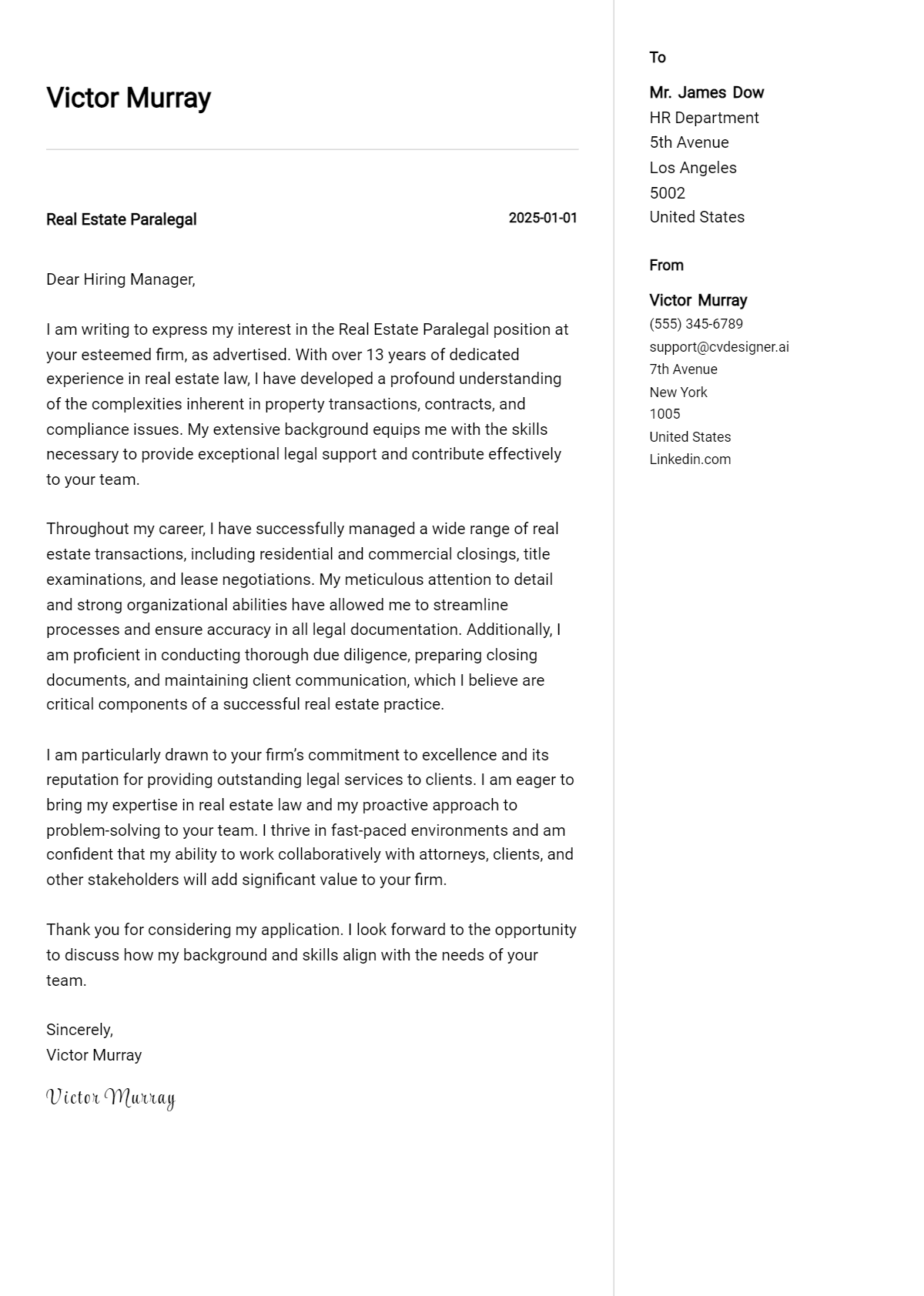 real estate paralegal cover letter example