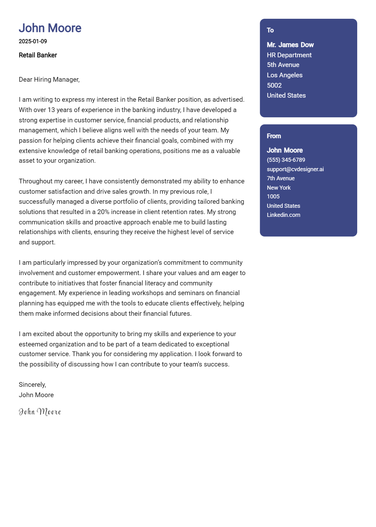 retail banker cover letter example