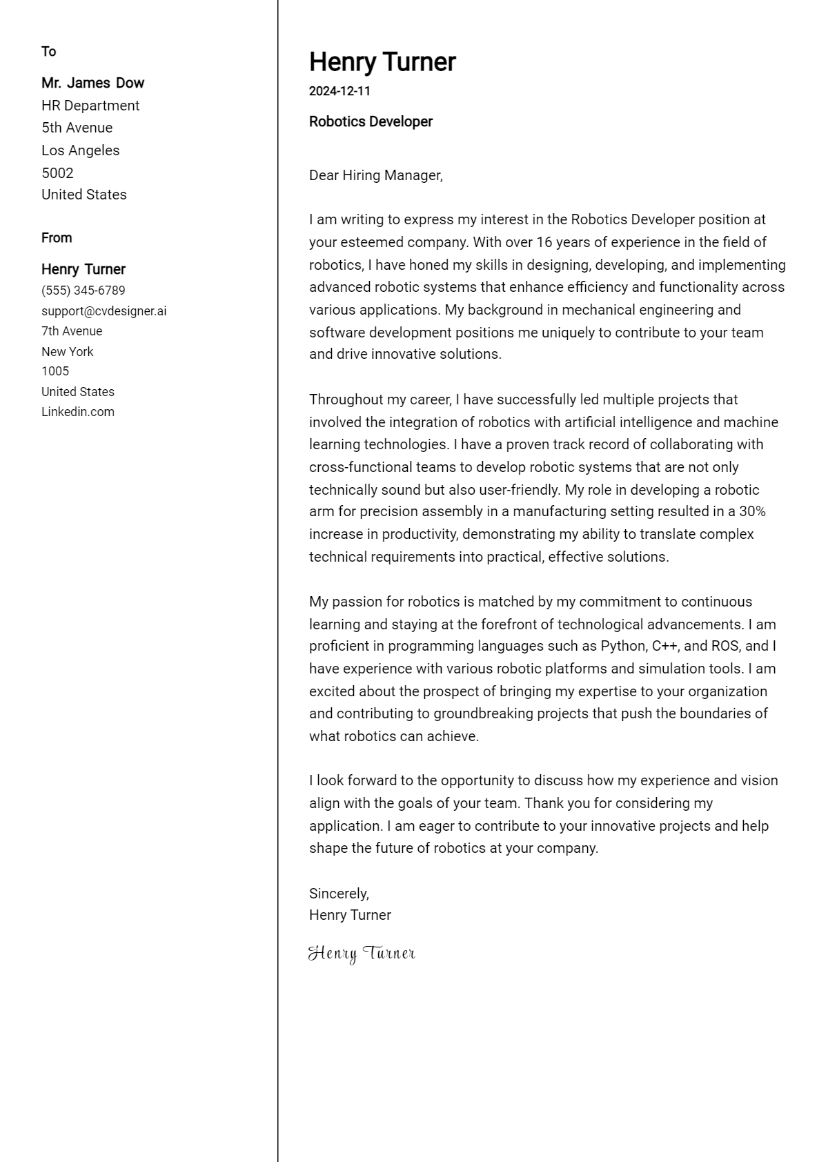 robotics developer cover letter example