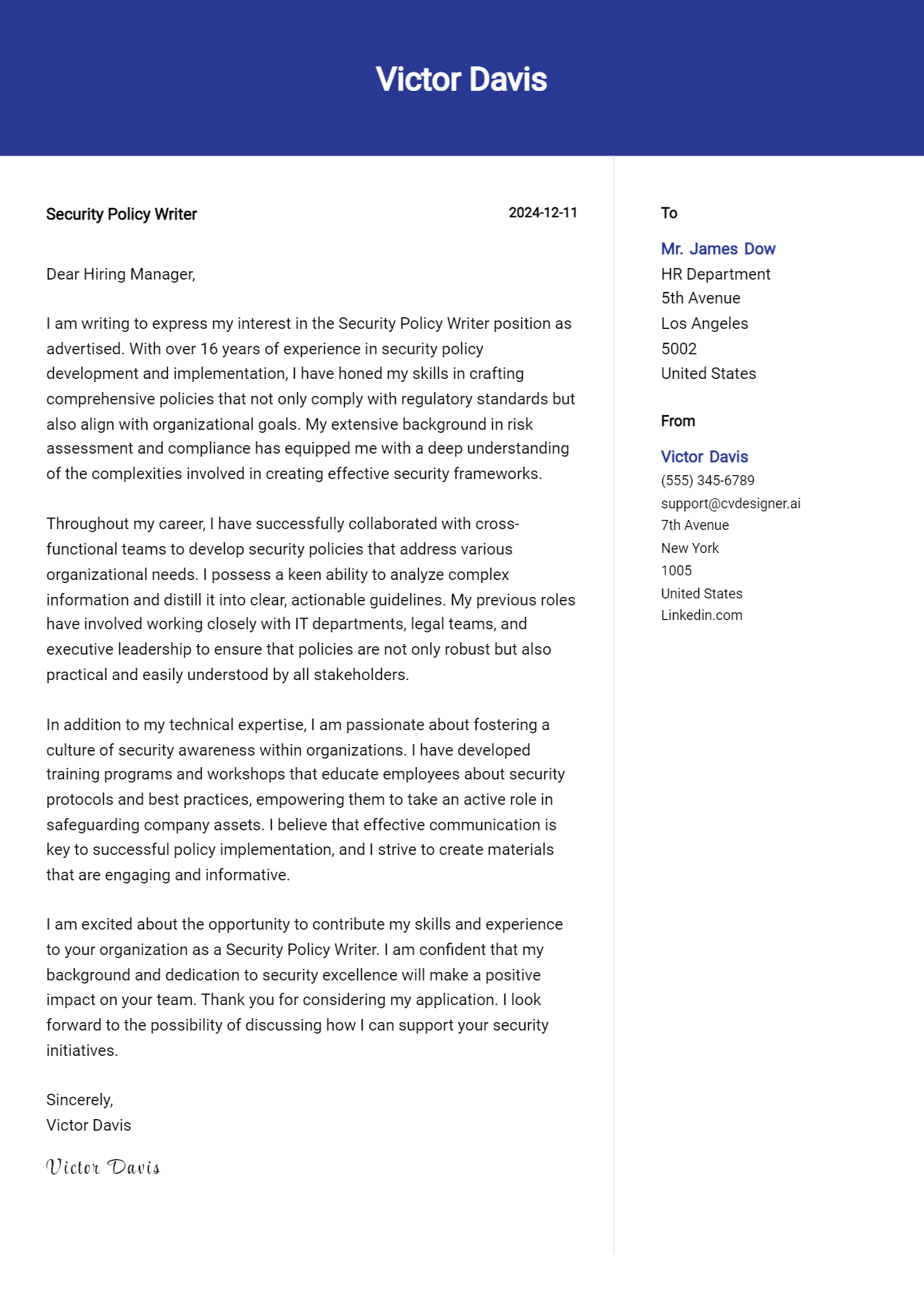 security policy writer cover letter example