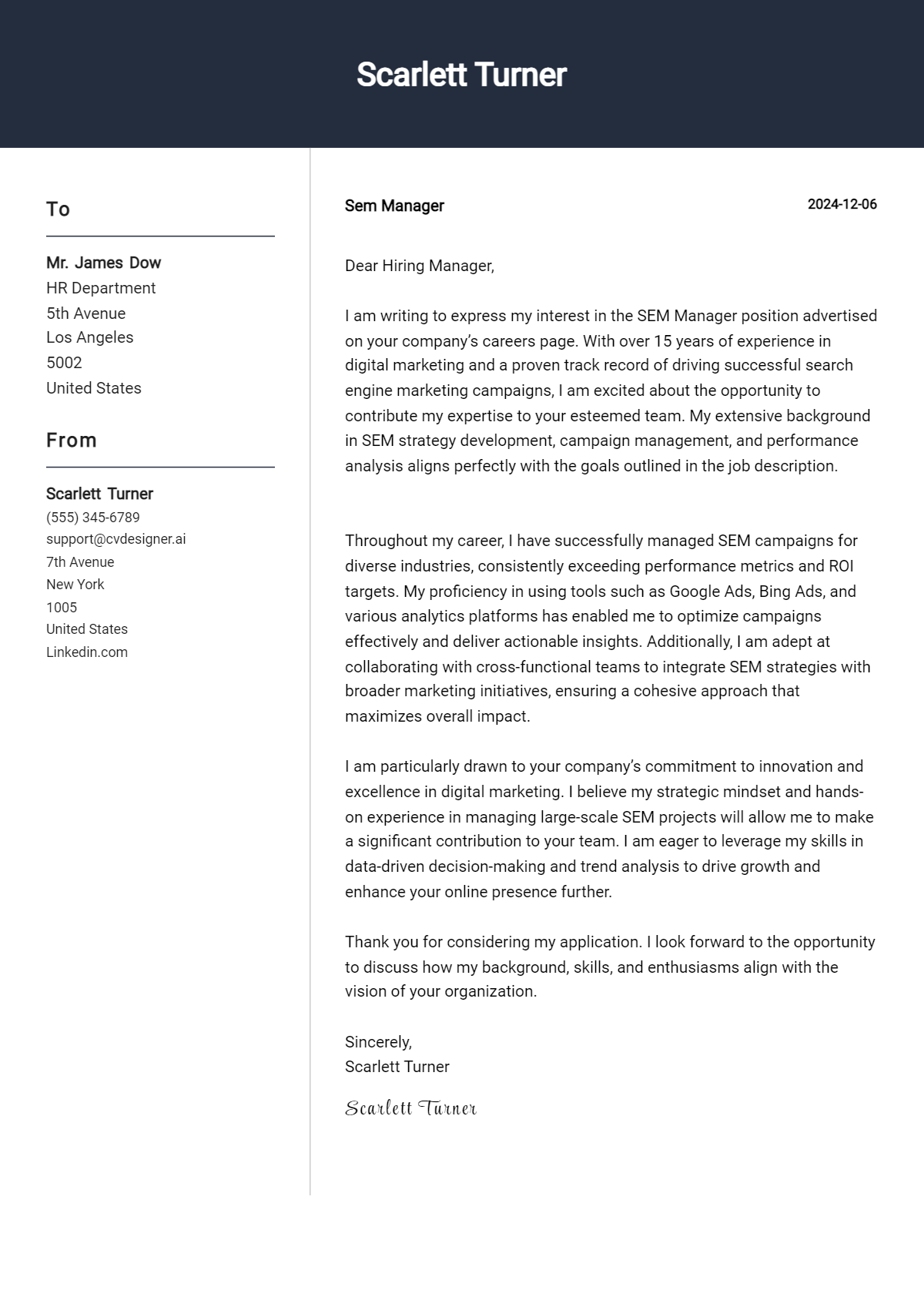 sem manager cover letter example