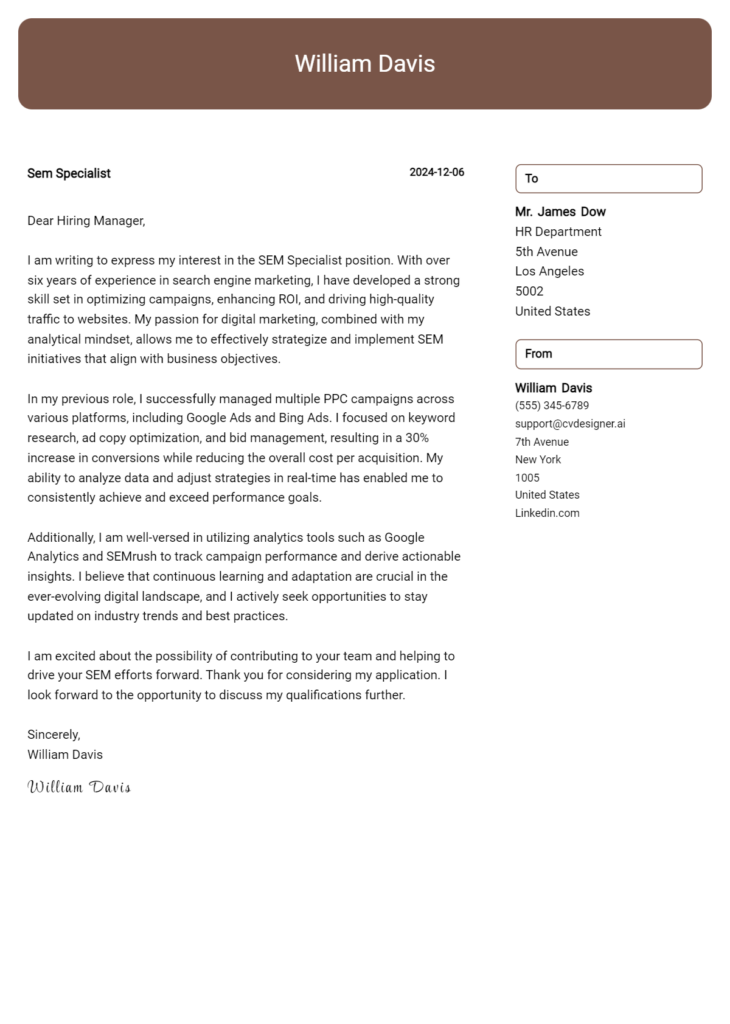 sem specialist cover letter example