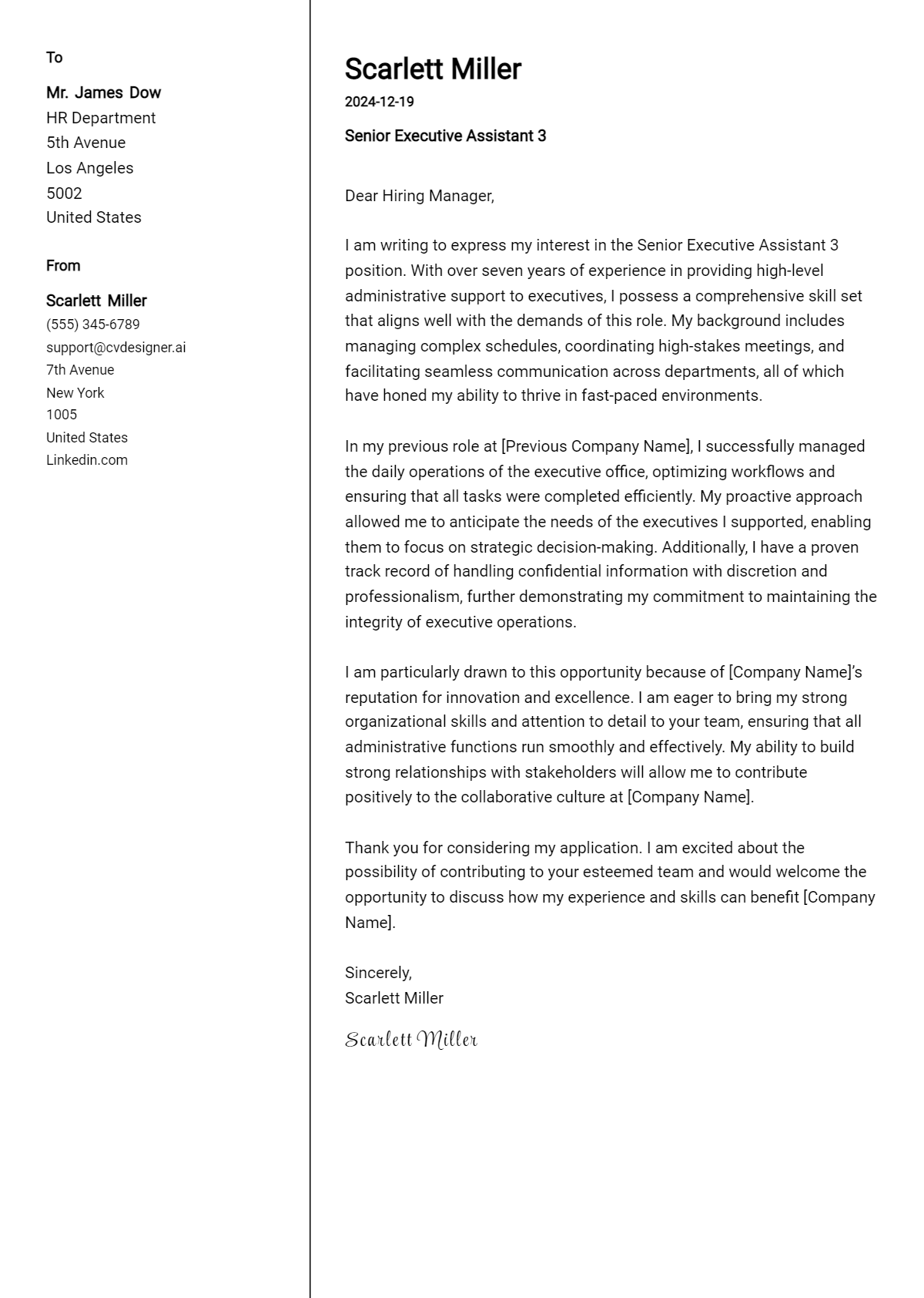 senior executive assistant 3 cover letter example