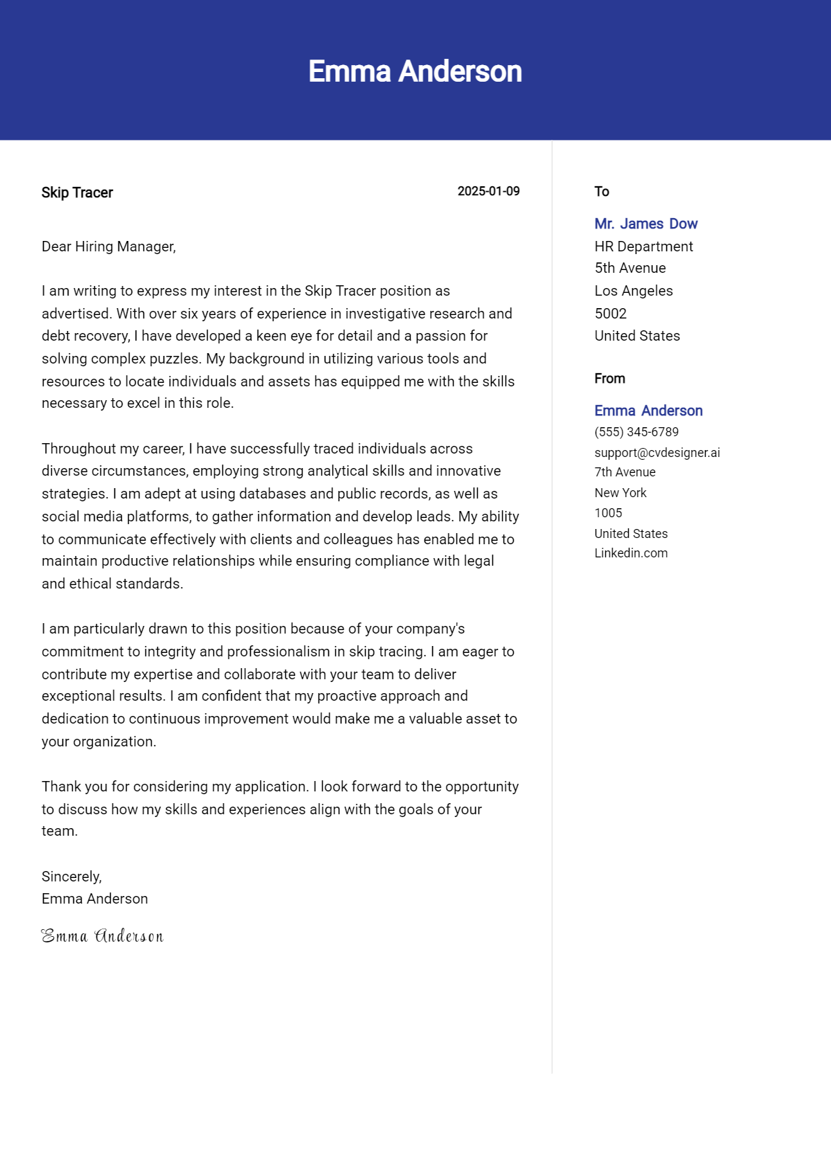 skip tracer cover letter example