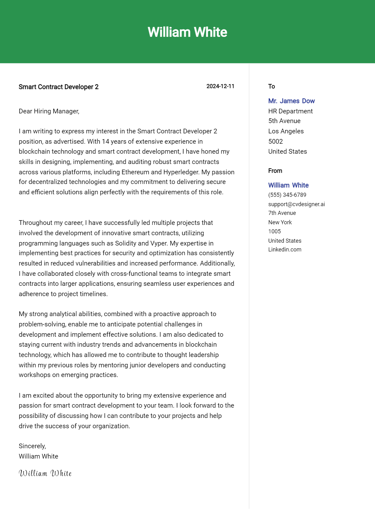 smart contract developer 2 cover letter example