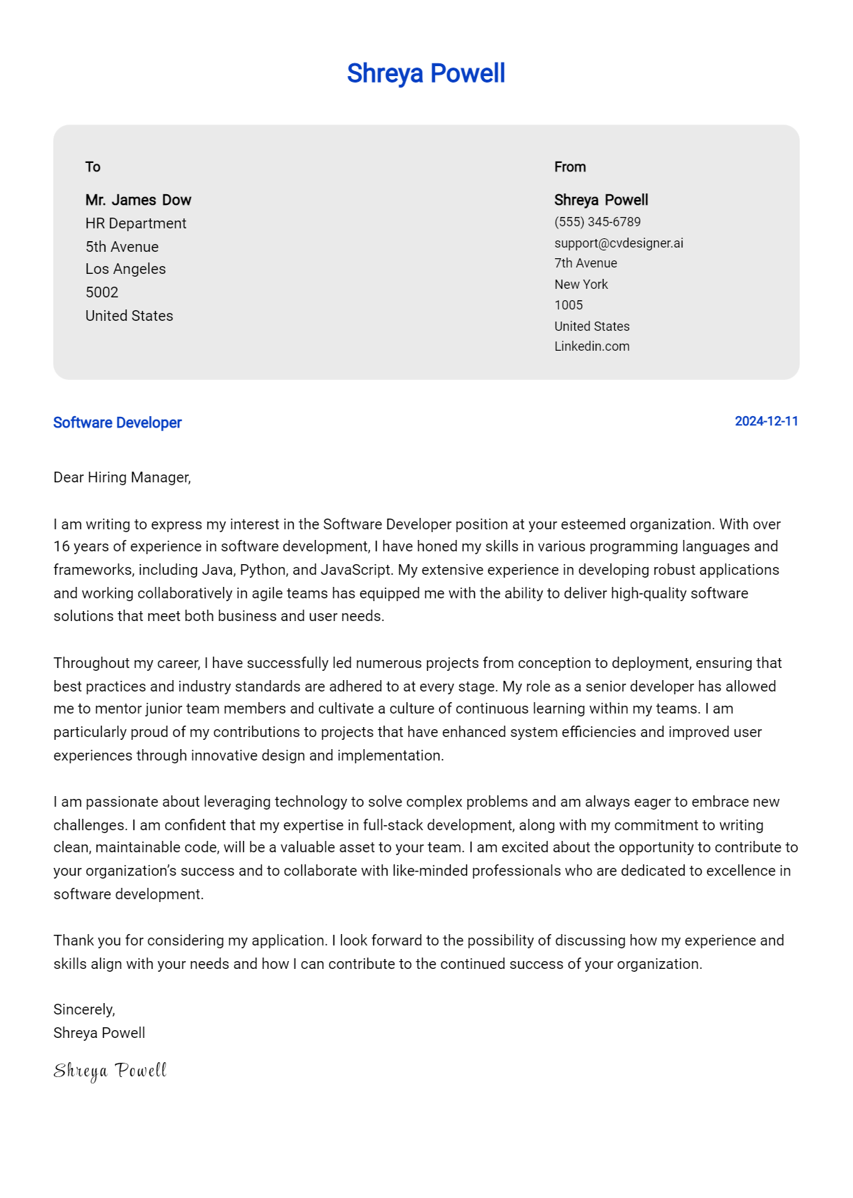 software developer cover letter example