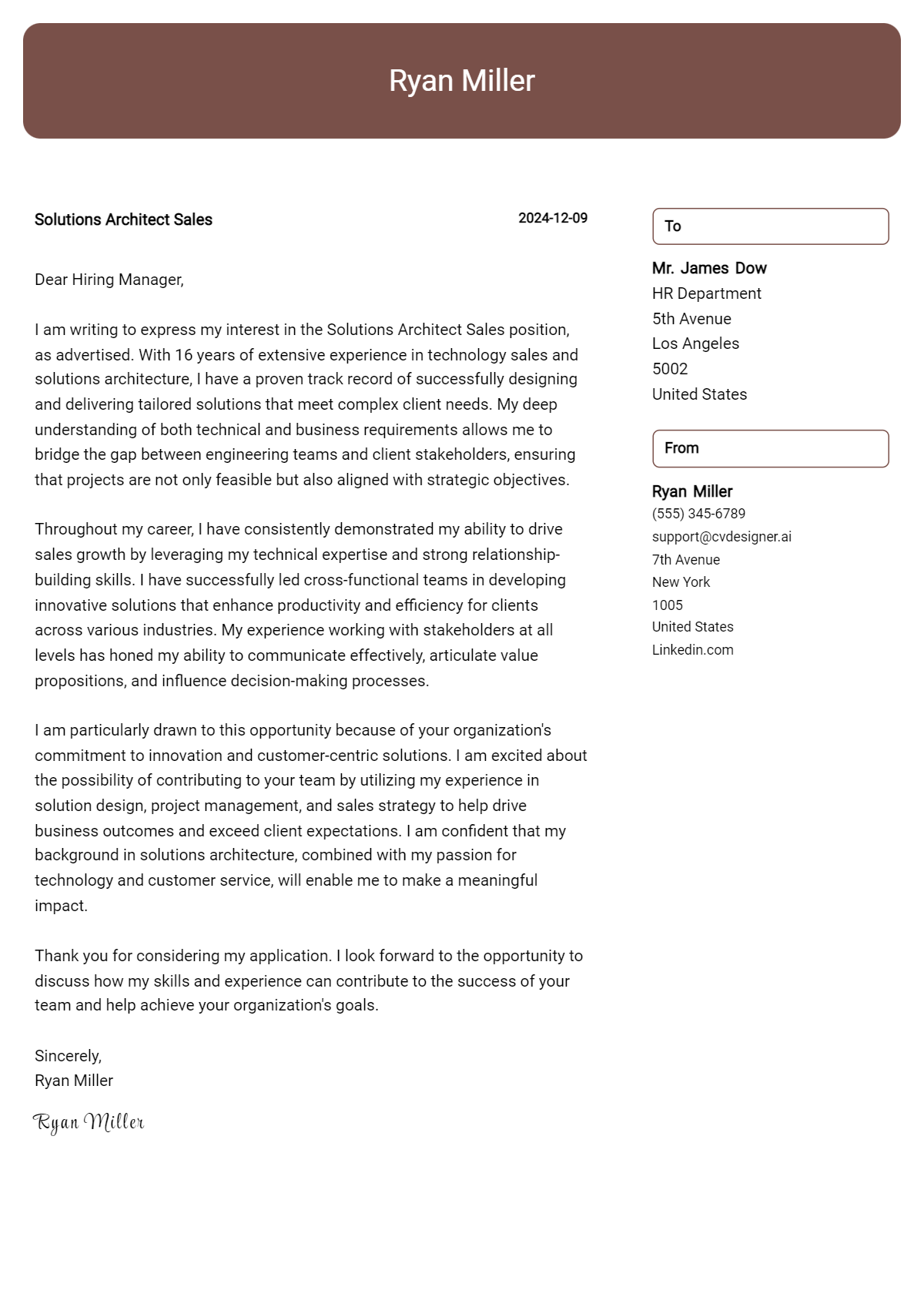 solutions architect sales cover letter example