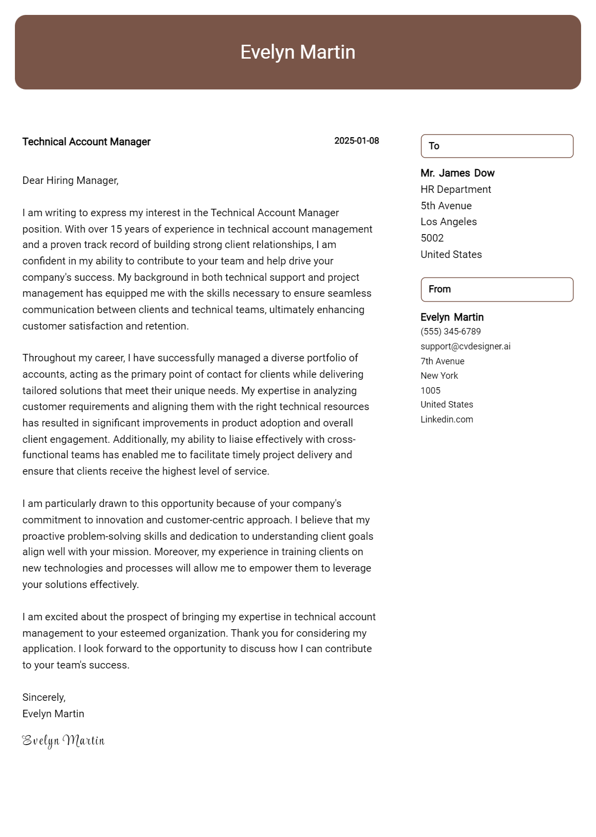 technical account manager cover letter example