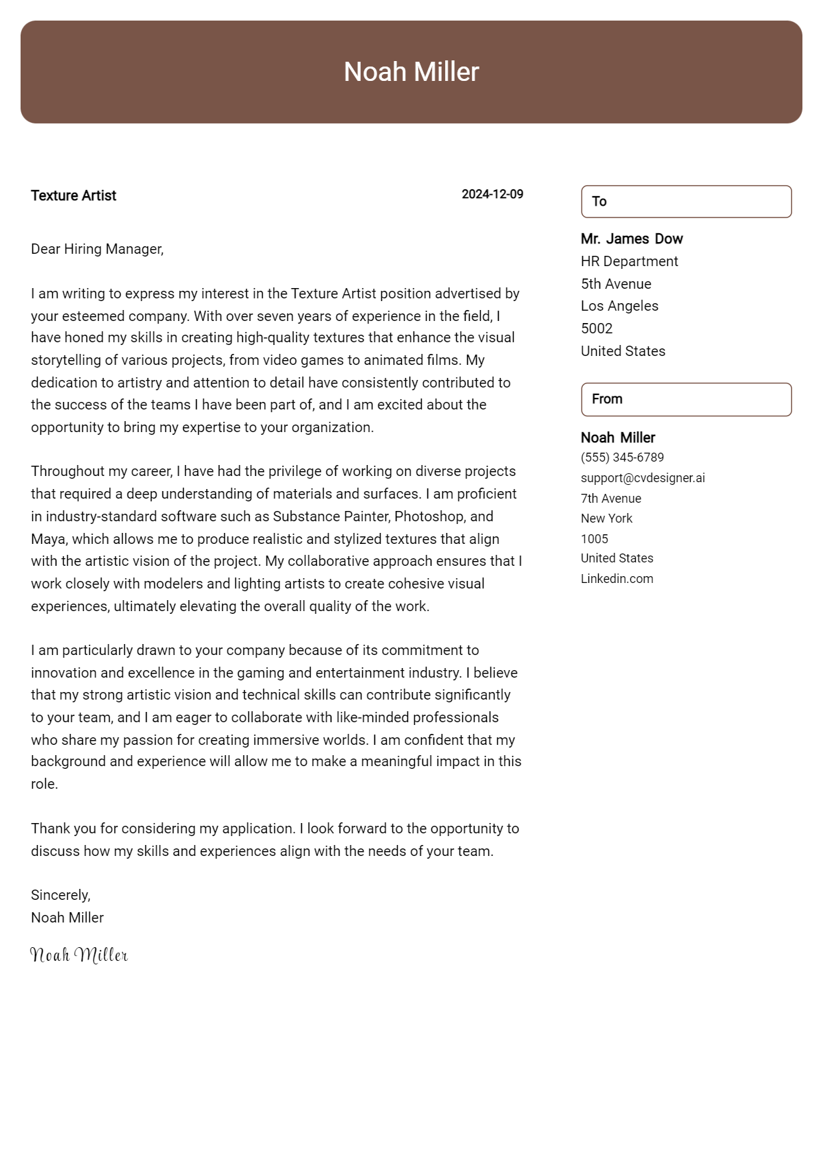 texture artist cover letter example