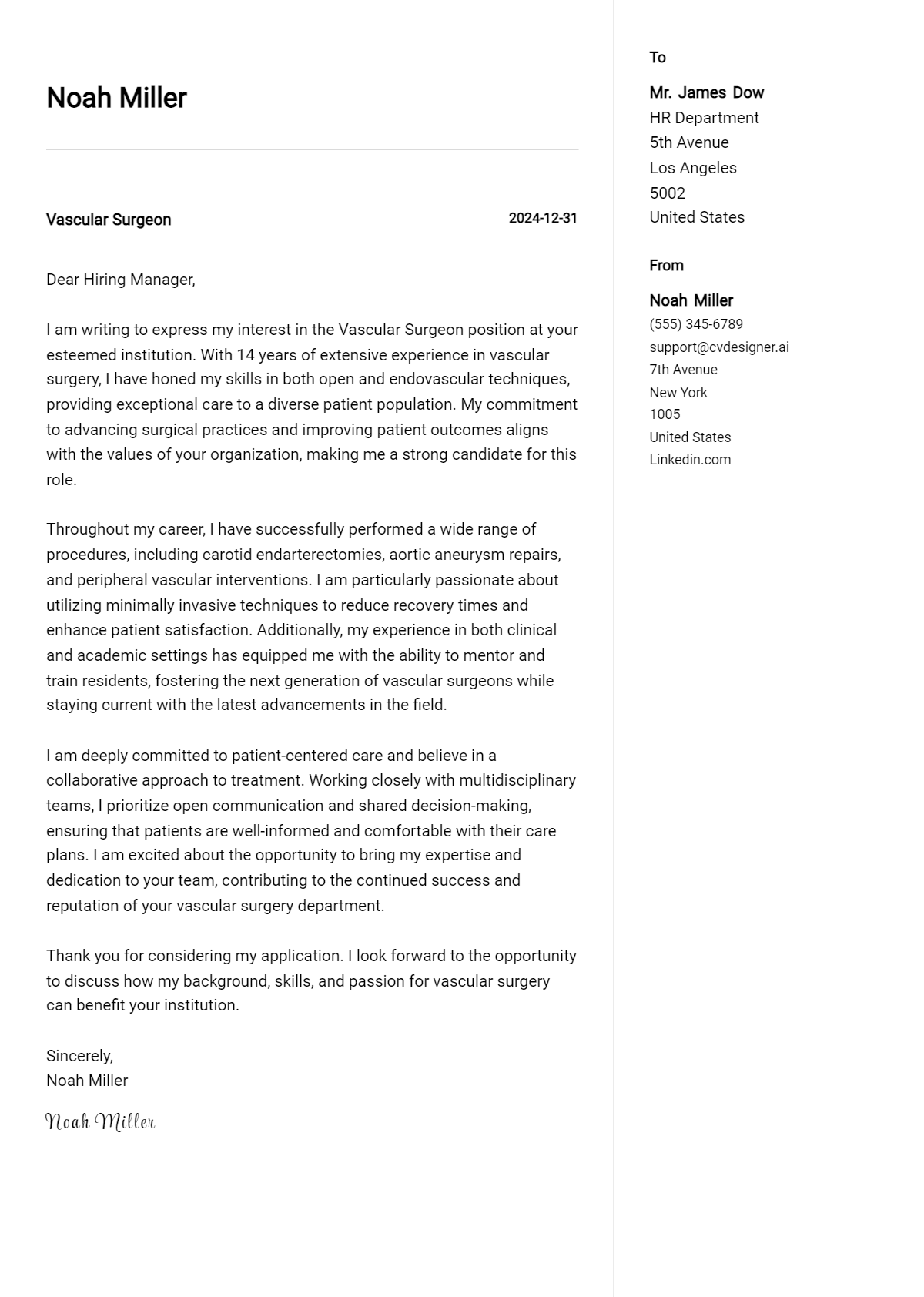 vascular surgeon cover letter example