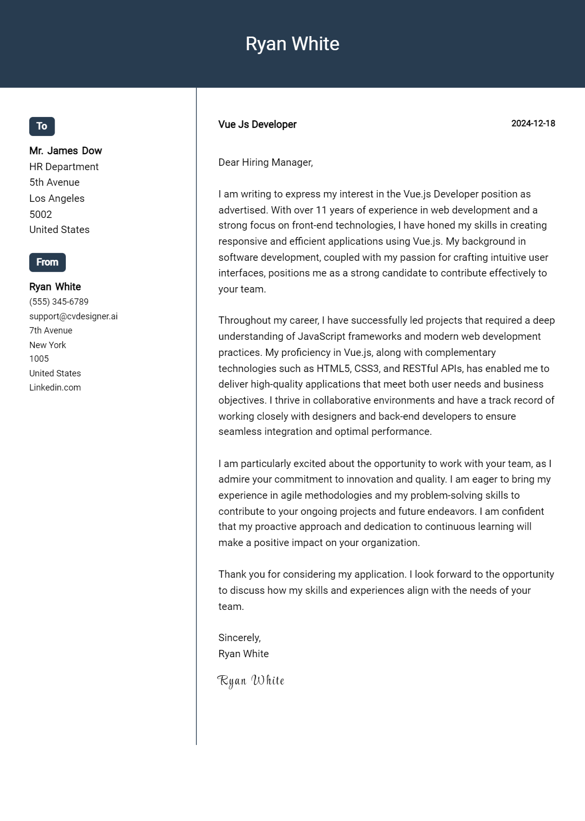 vue js developer cover letter example