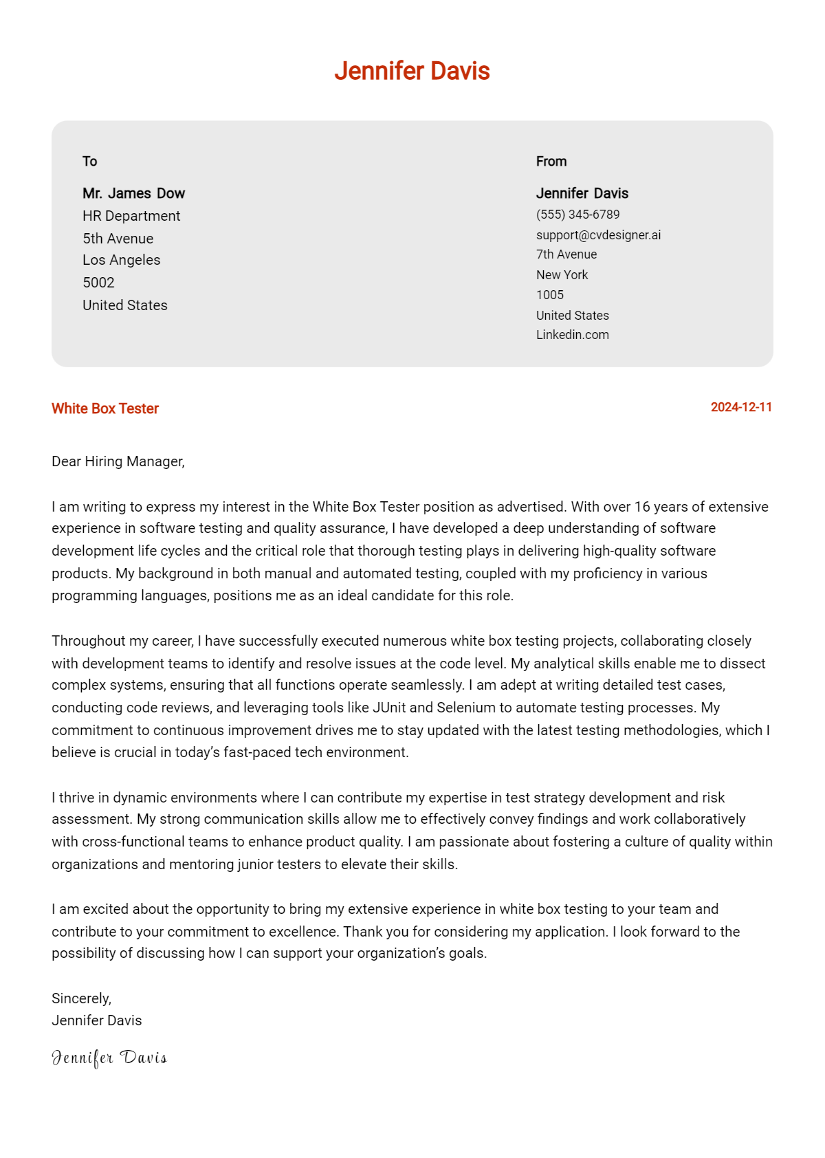 white box tester cover letter example