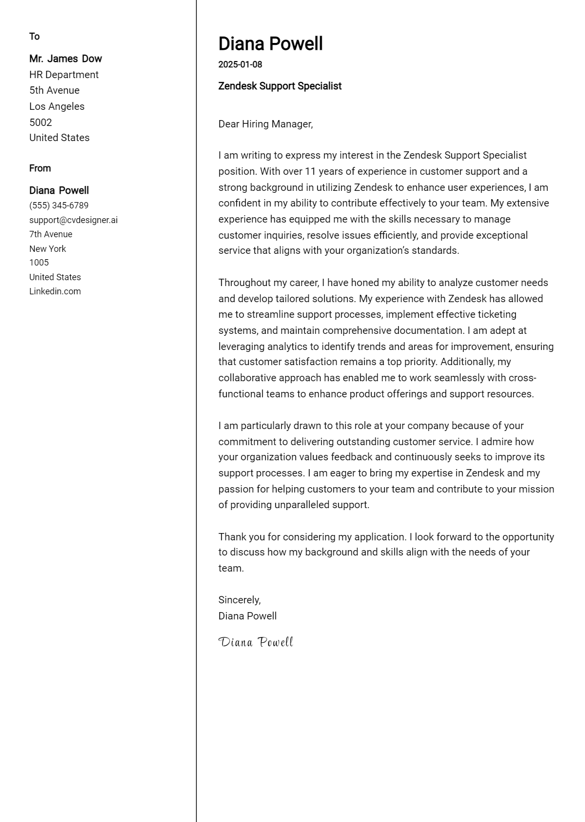 zendesk support specialist cover letter example